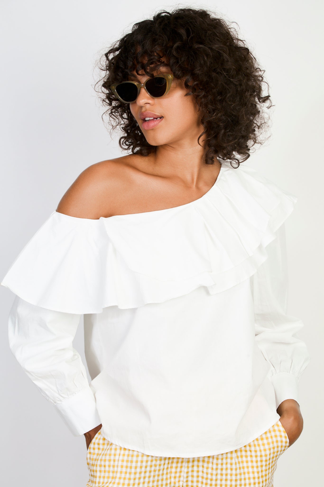 White large double ruffle shirt blouse_1