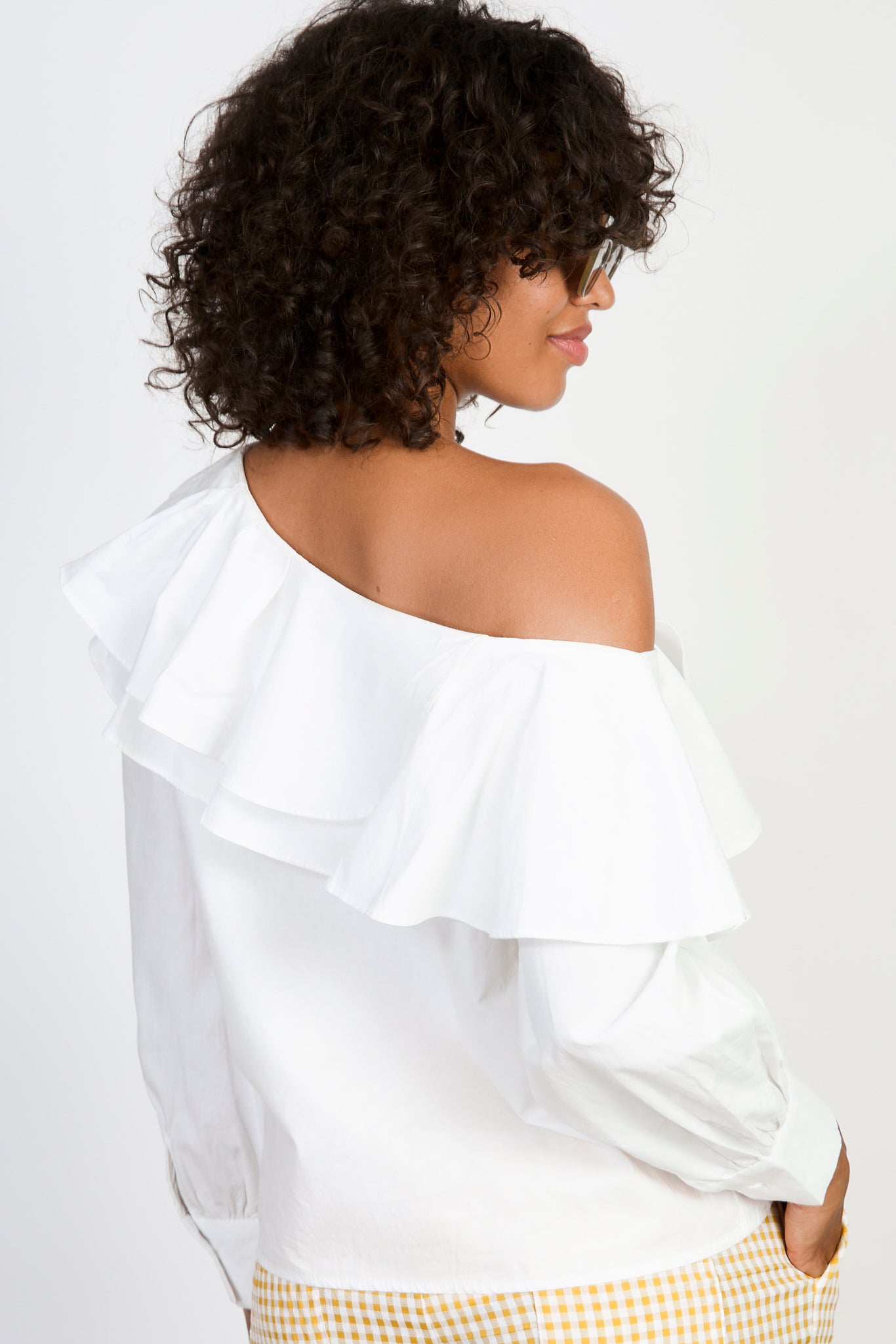 White large double ruffle shirt blouse_2