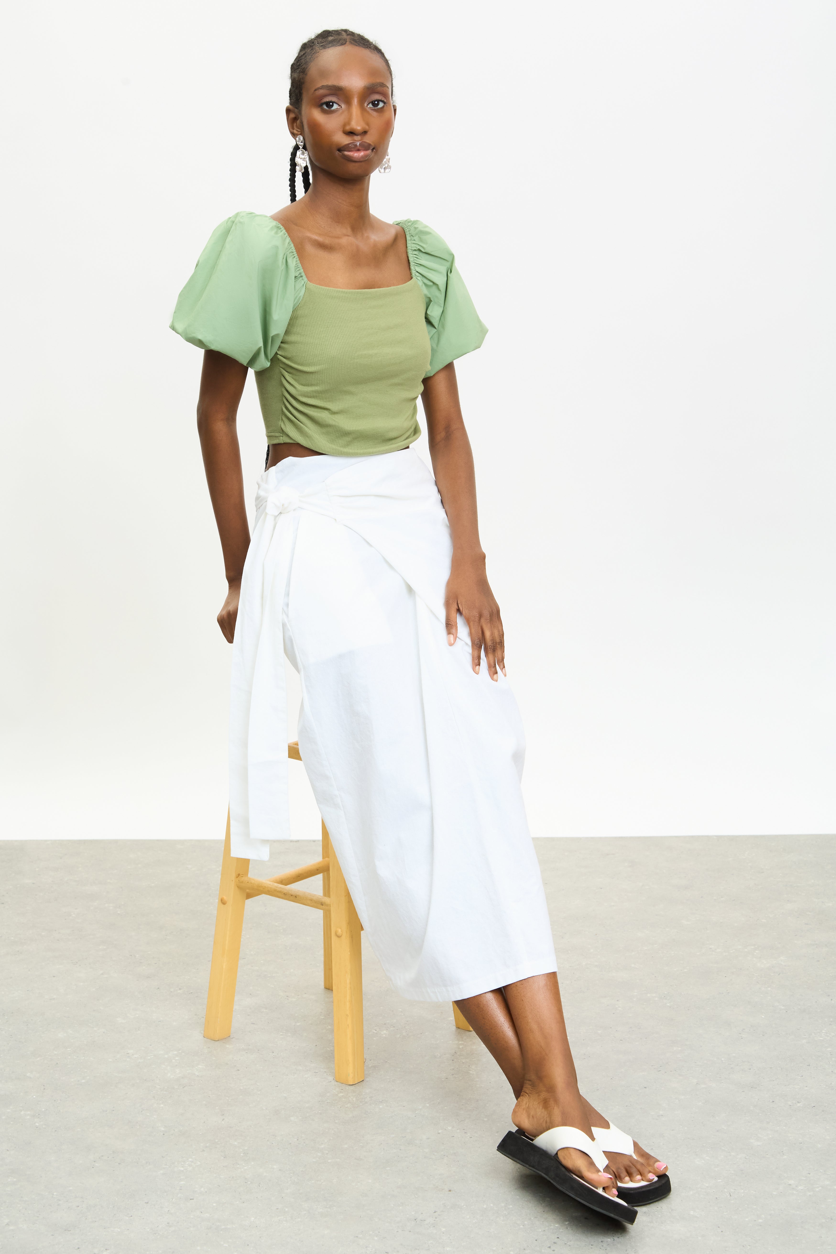 White long tie waist midi skirt_5