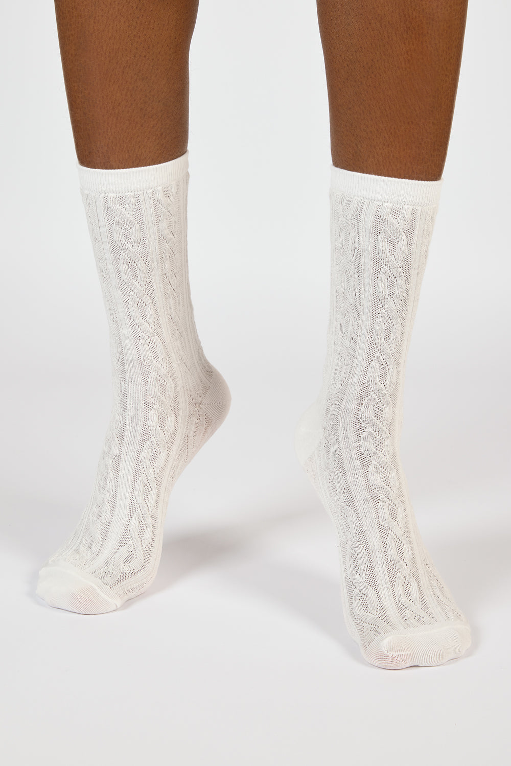 White mesh cableknit socks_2