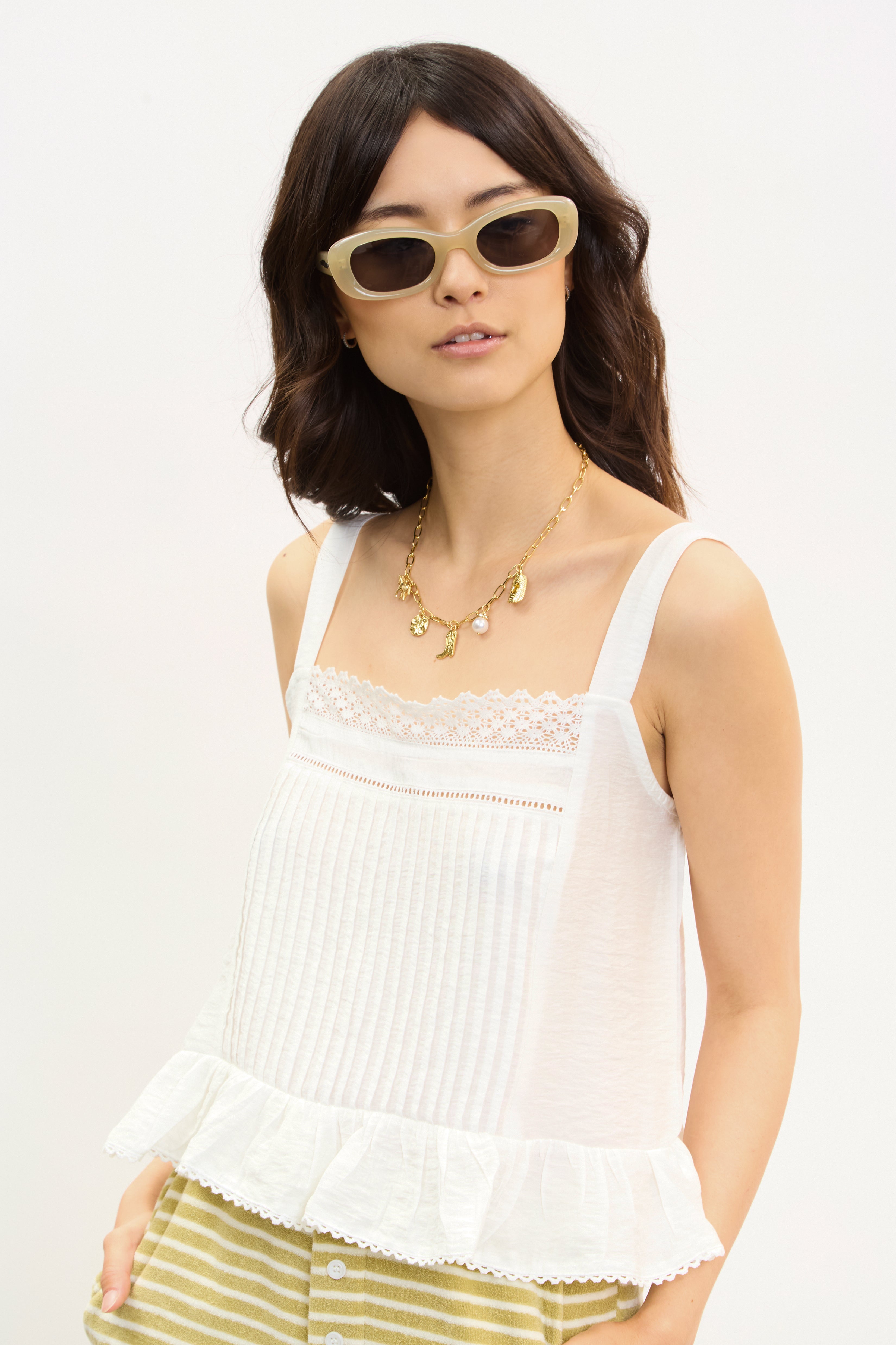 White pleated peplum tank top_1