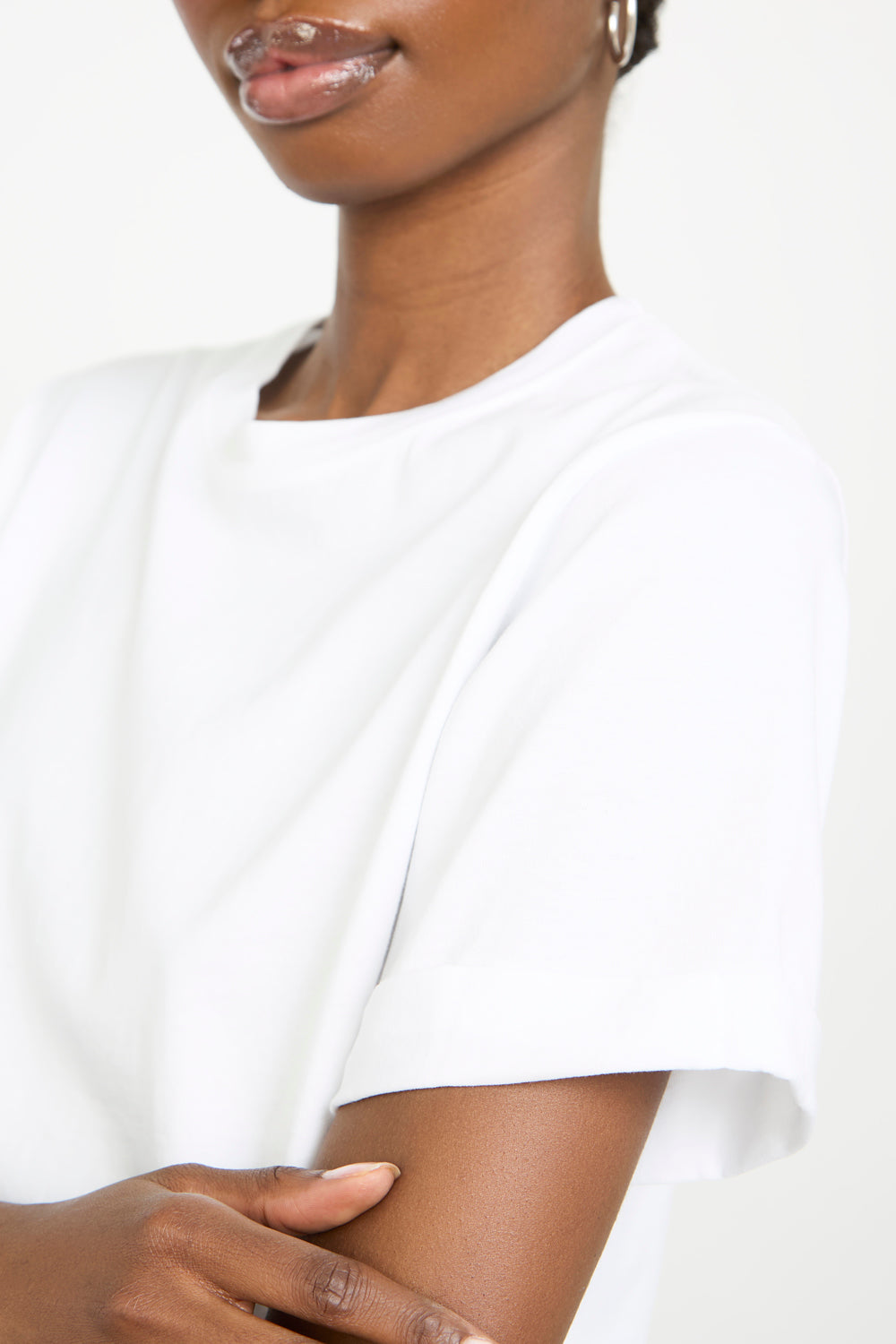 White pure cotton rolled hem T-shirt_3