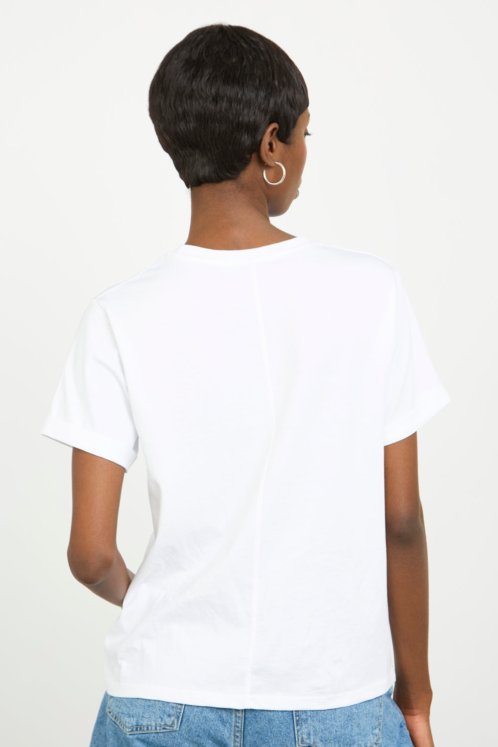 White pure cotton rolled hem T-shirt_2