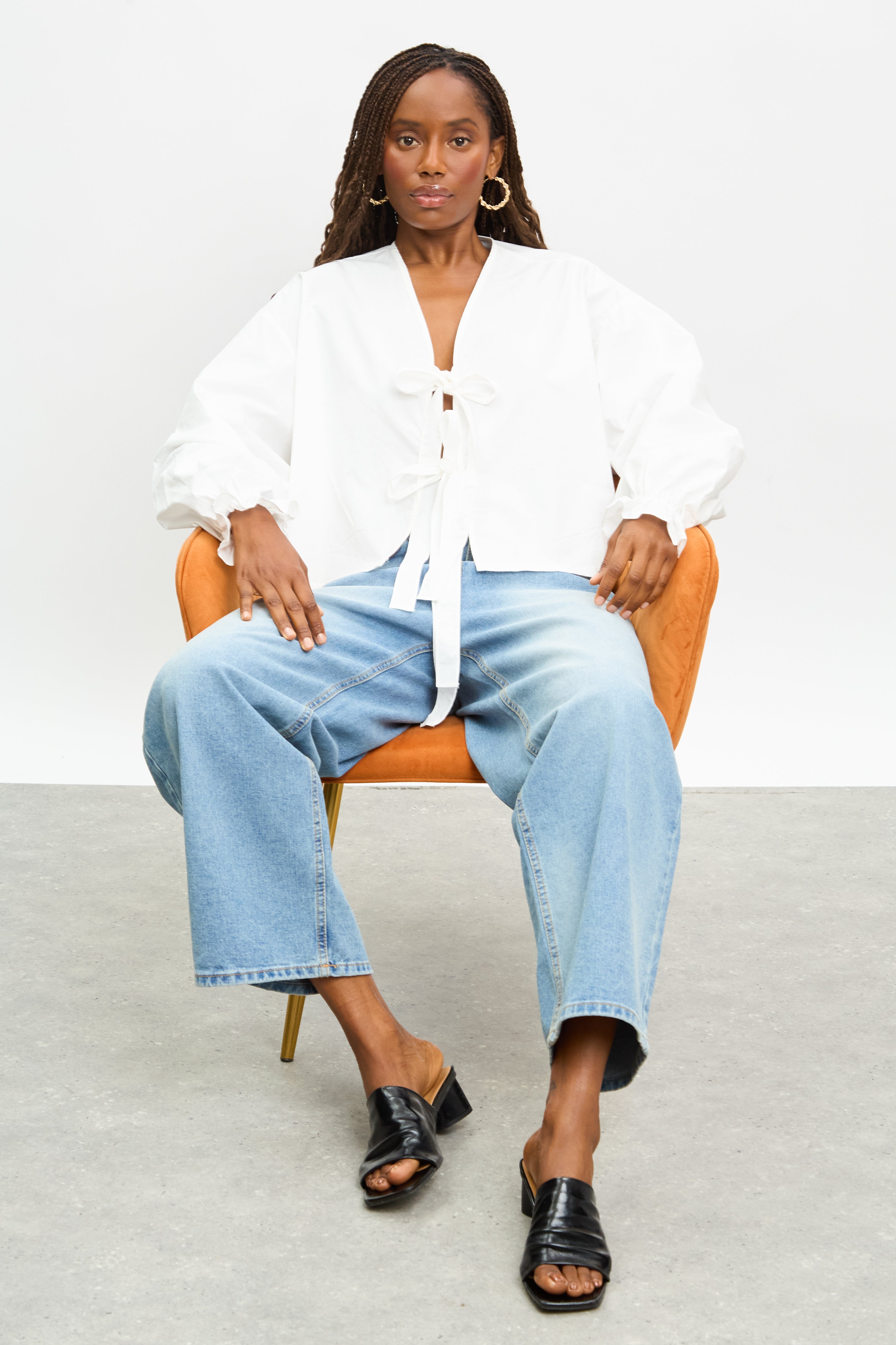 White pure cotton tie front blouse_5