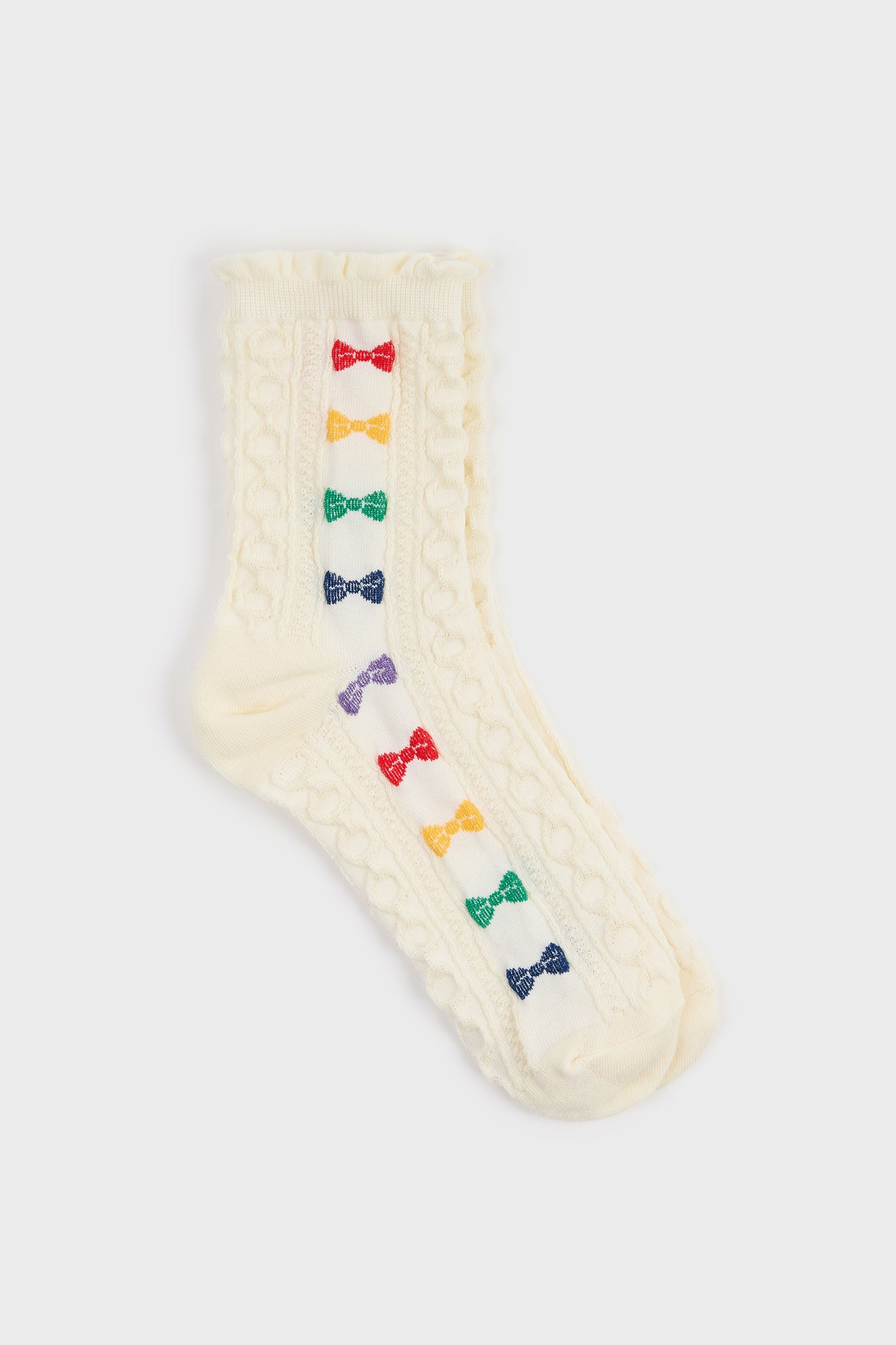 White rainbow bowtie socks_3