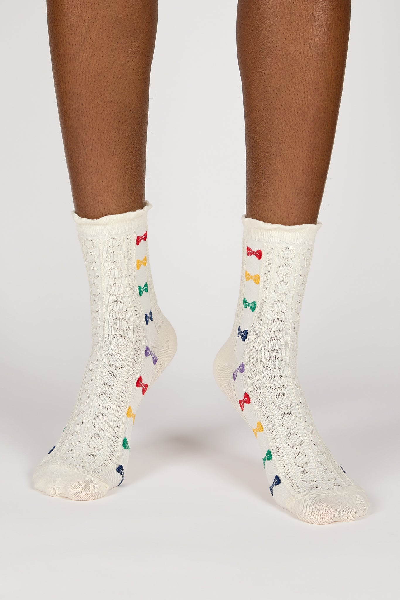 White rainbow bowtie socks_2