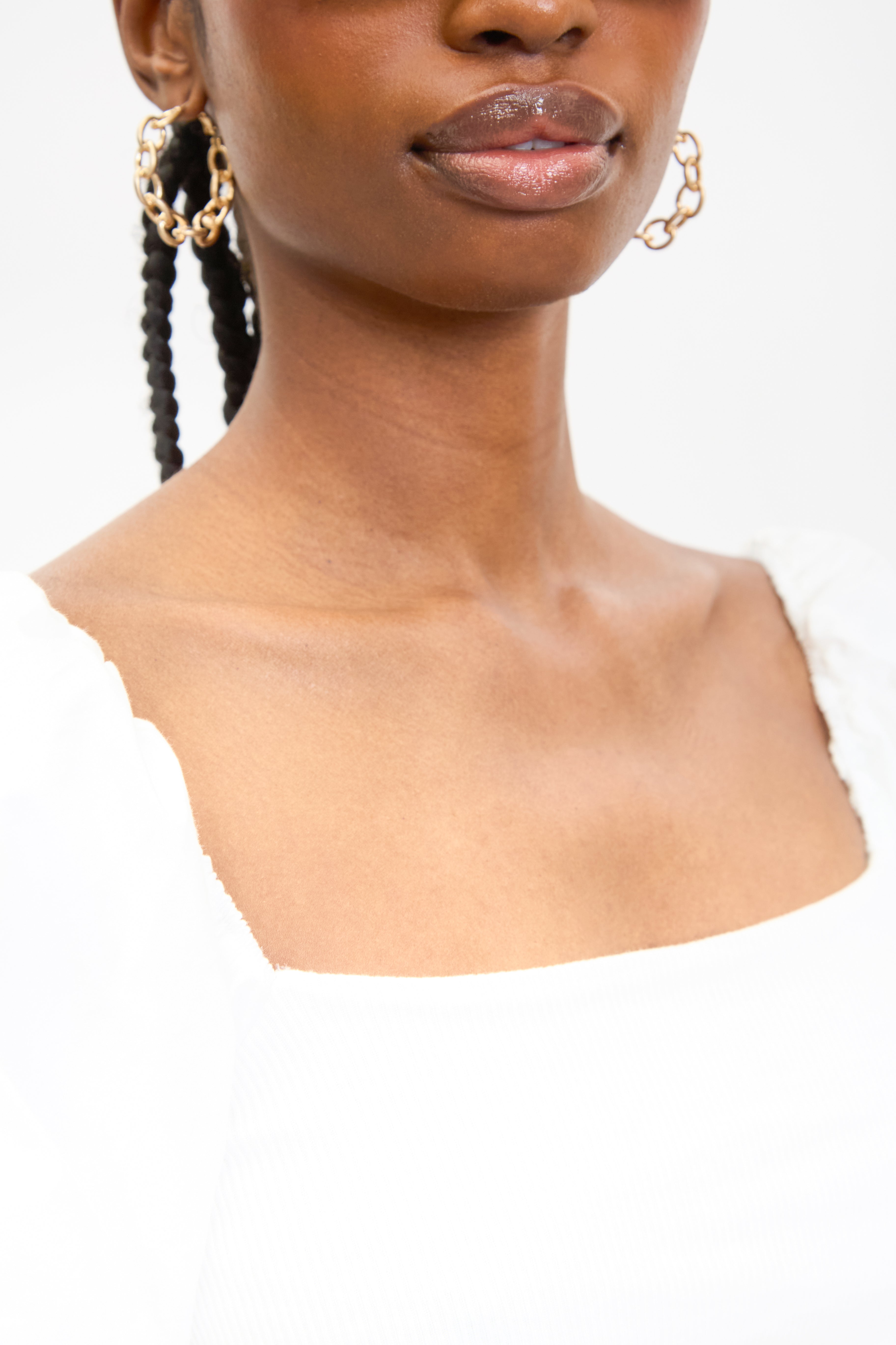 White ribbed jersey contrast puff sleeve top_3