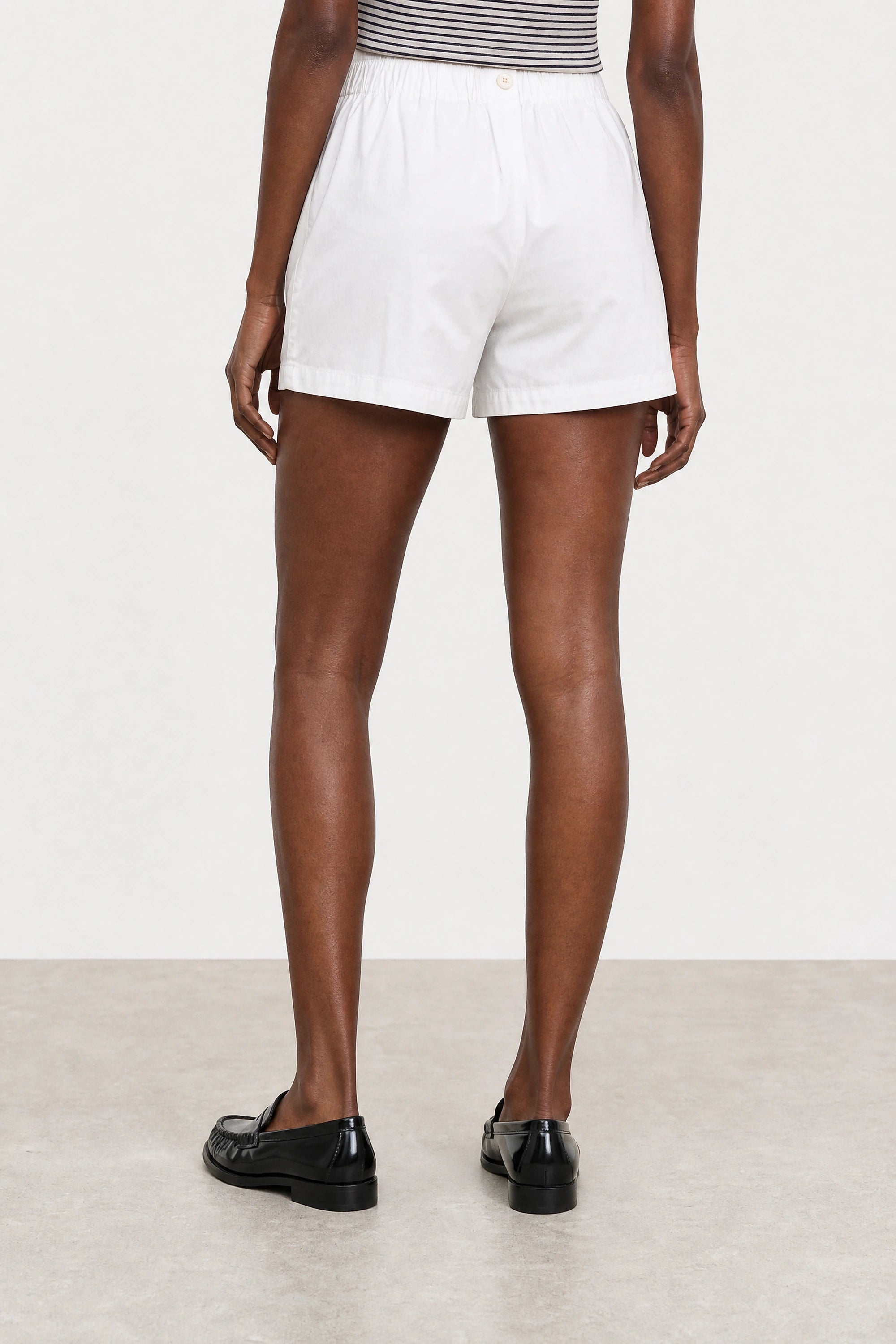 White ruched waist simple tailored shorts_2