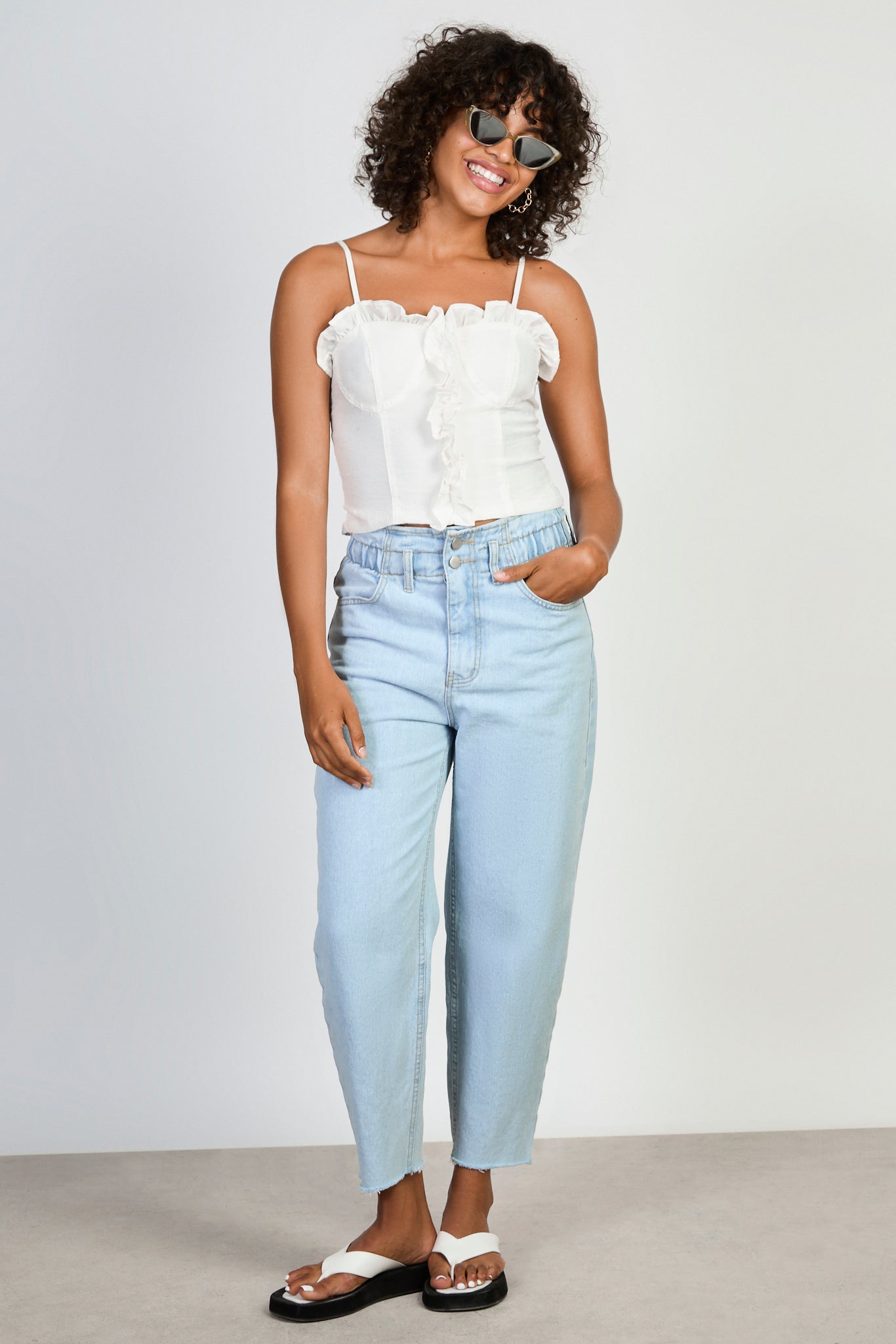 White ruffle trim bustier top_4