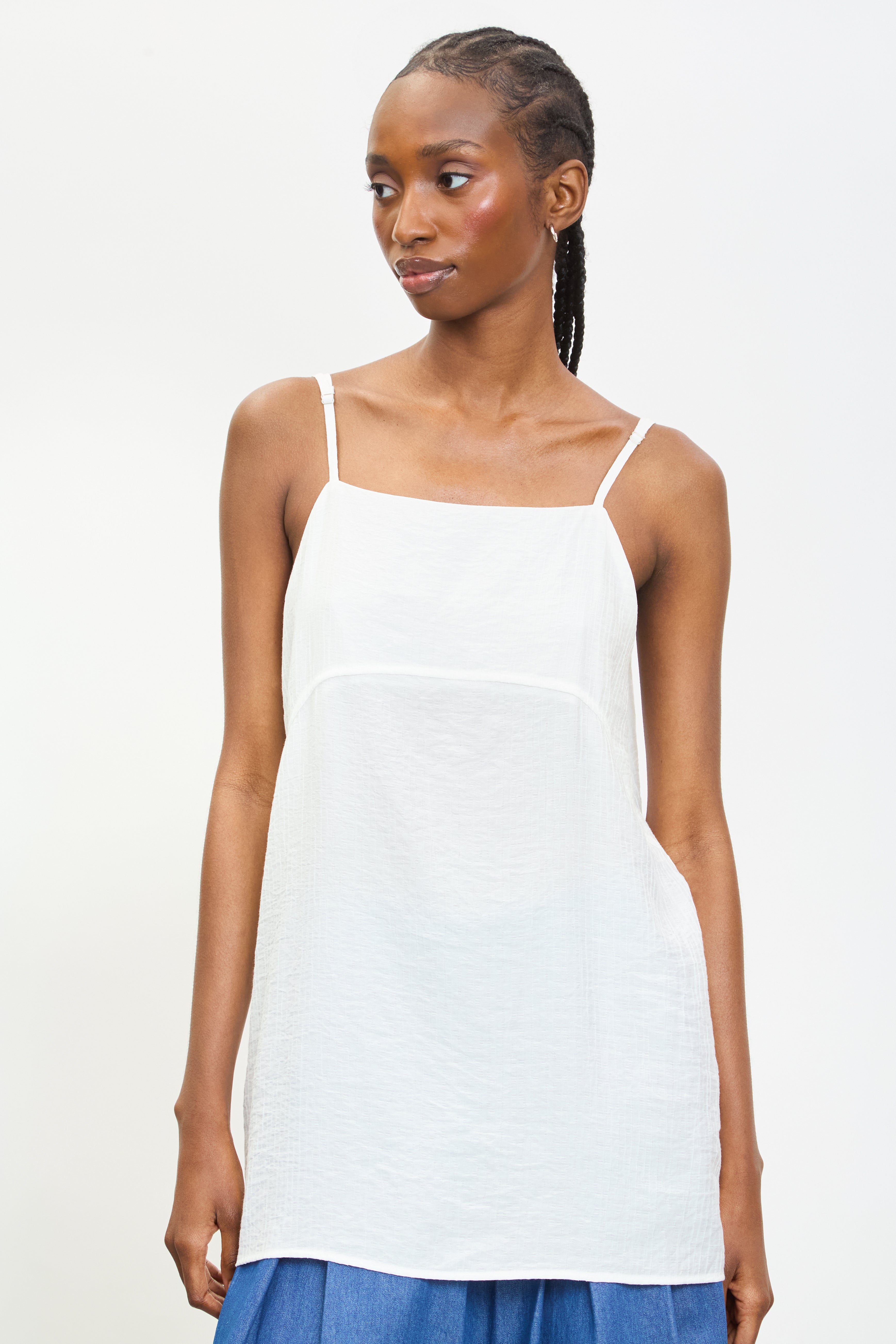 White semi sheer long thin strap tank_1