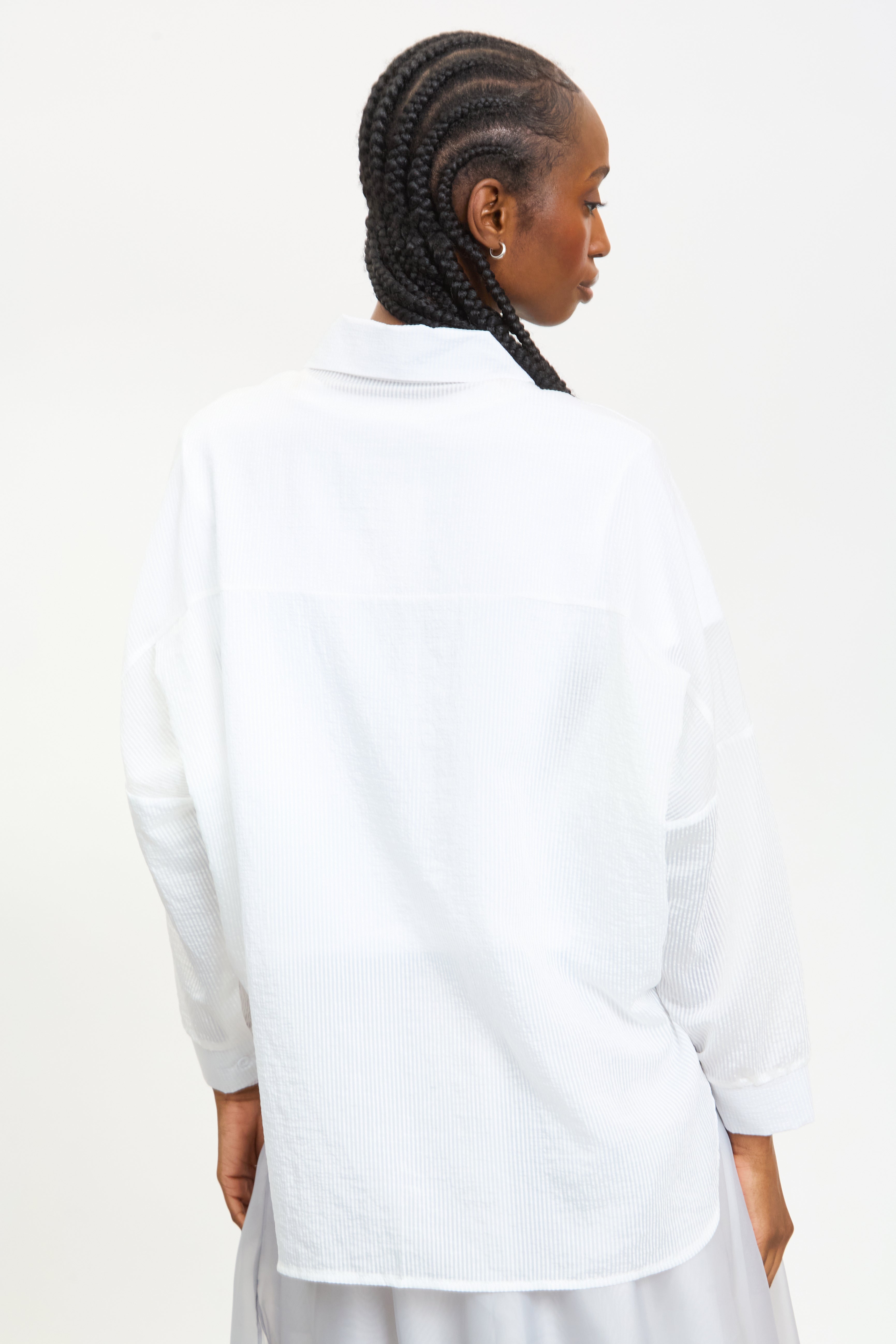 White semi sheer striped shirt_2