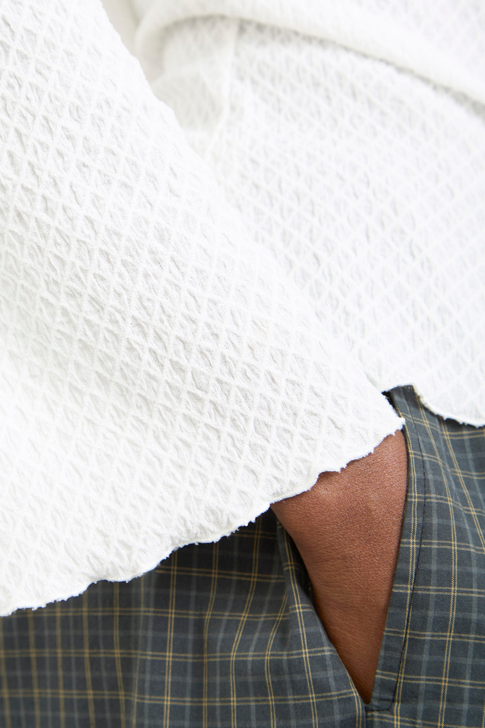 White textured round neck button front top_3