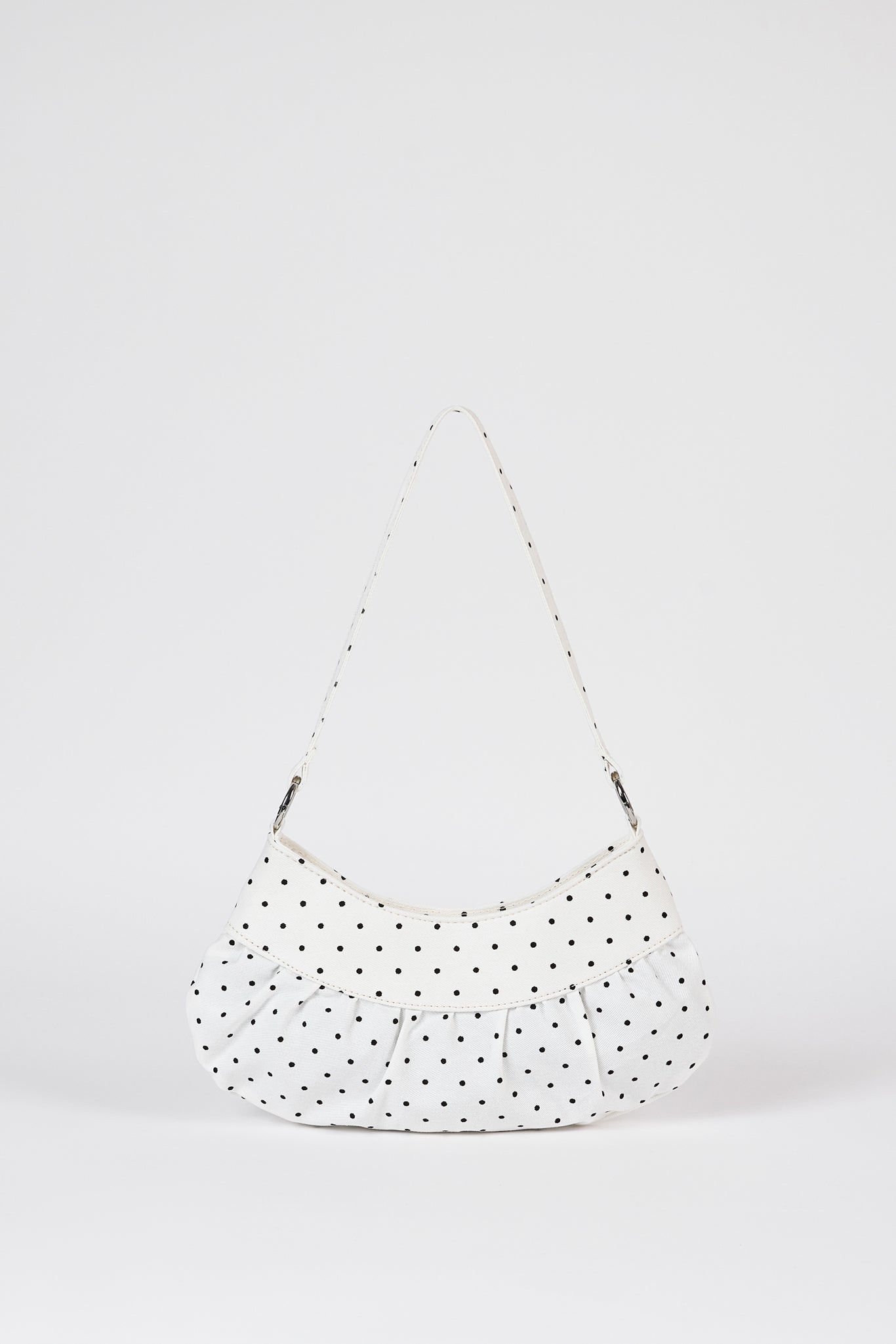 White tiny polka dot ruched curve shoulder bag_1