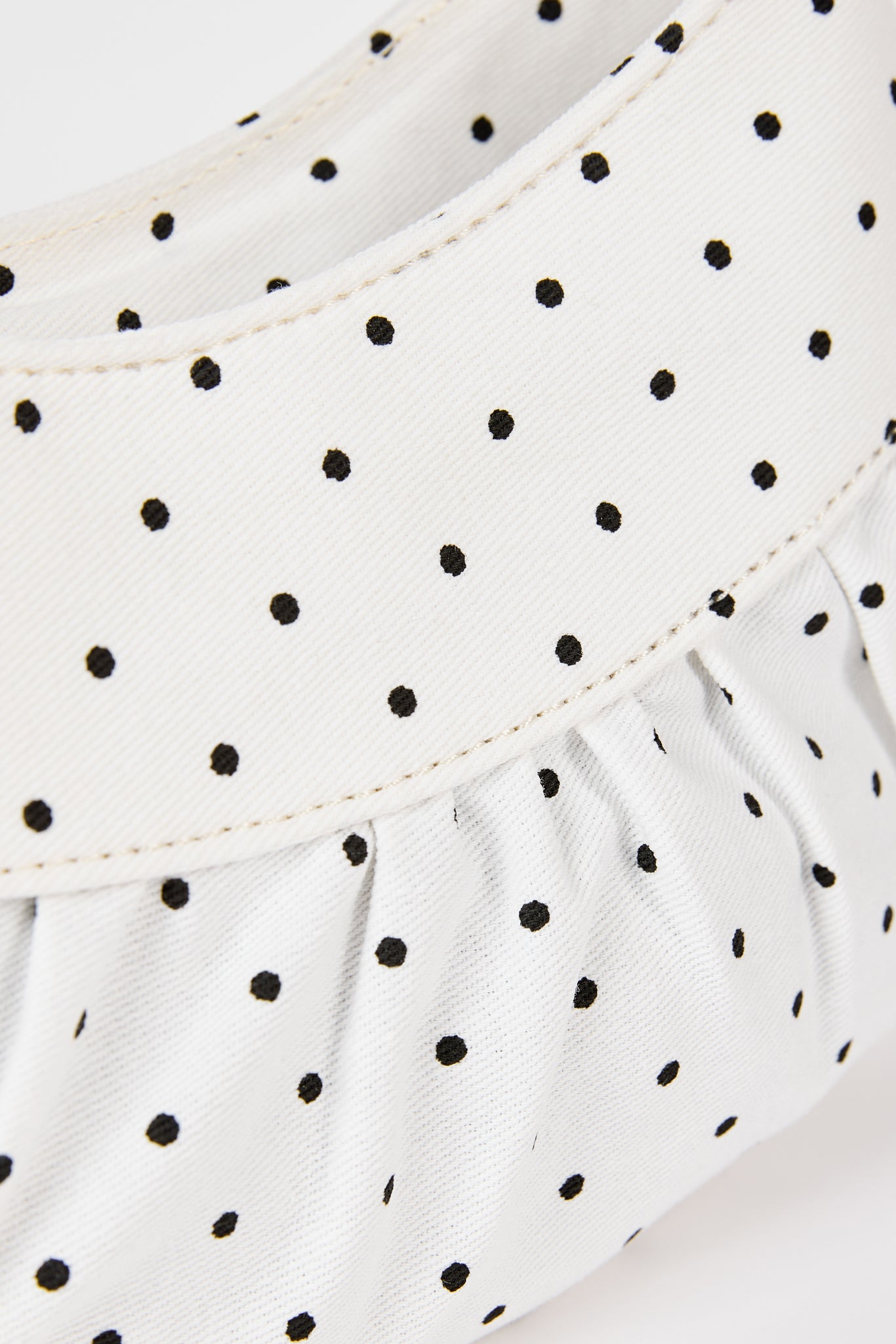 White tiny polka dot ruched curve shoulder bag_3