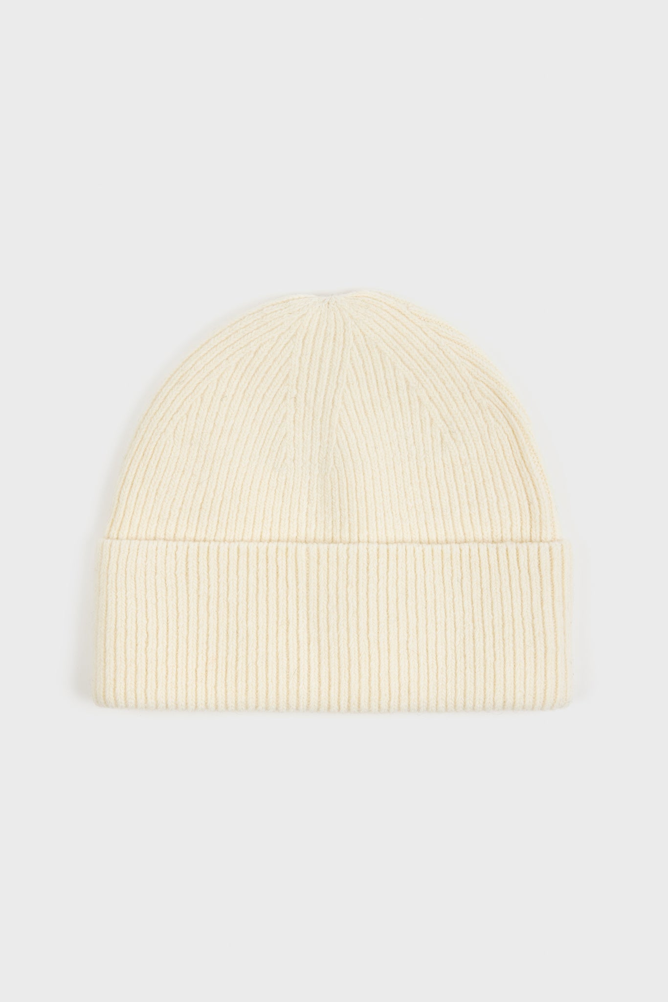 White wool blend ribbed beanie hat_1