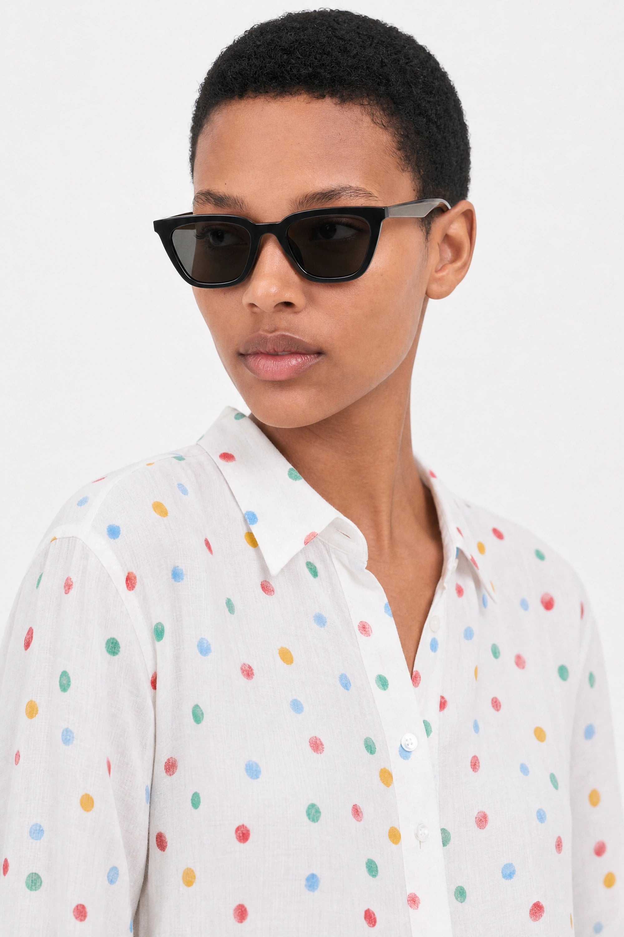 White rainbow polka dot cotton shirt_3