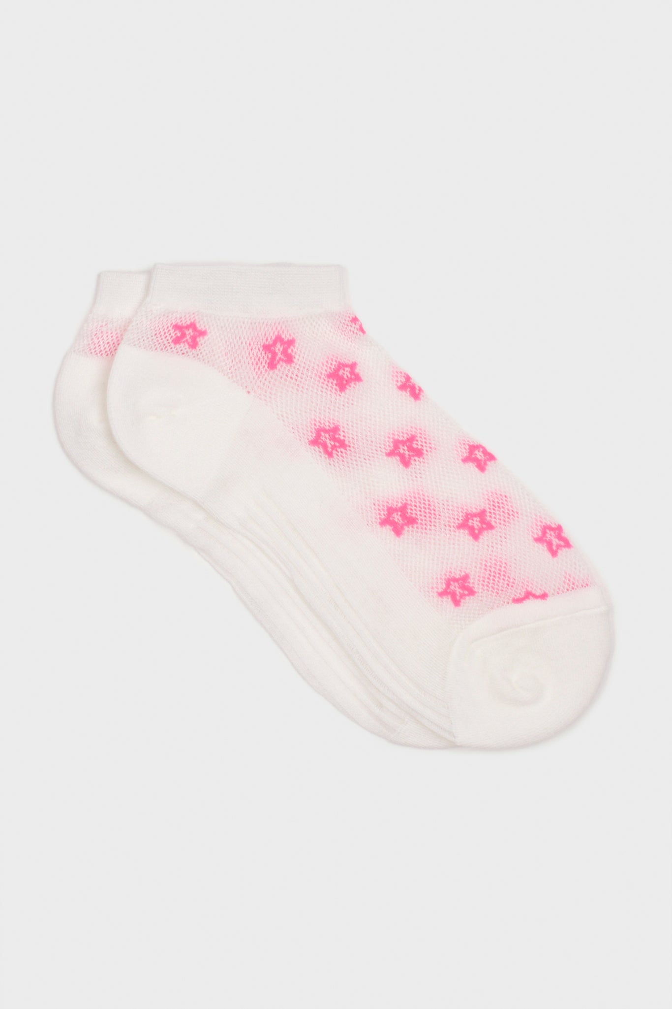 White and hot pink star ankle socks_3