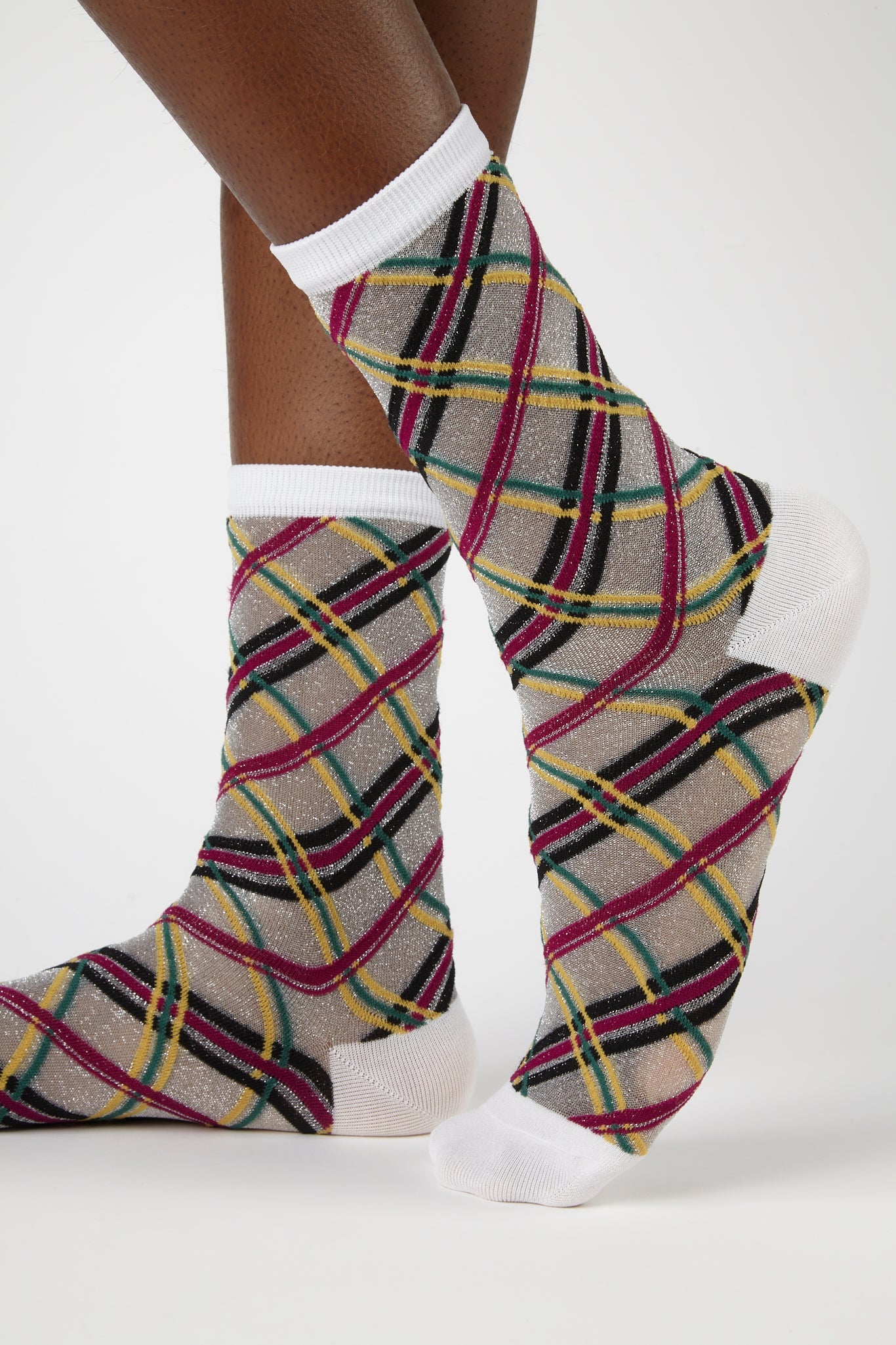 White criss cross multicolour sheer socks_1