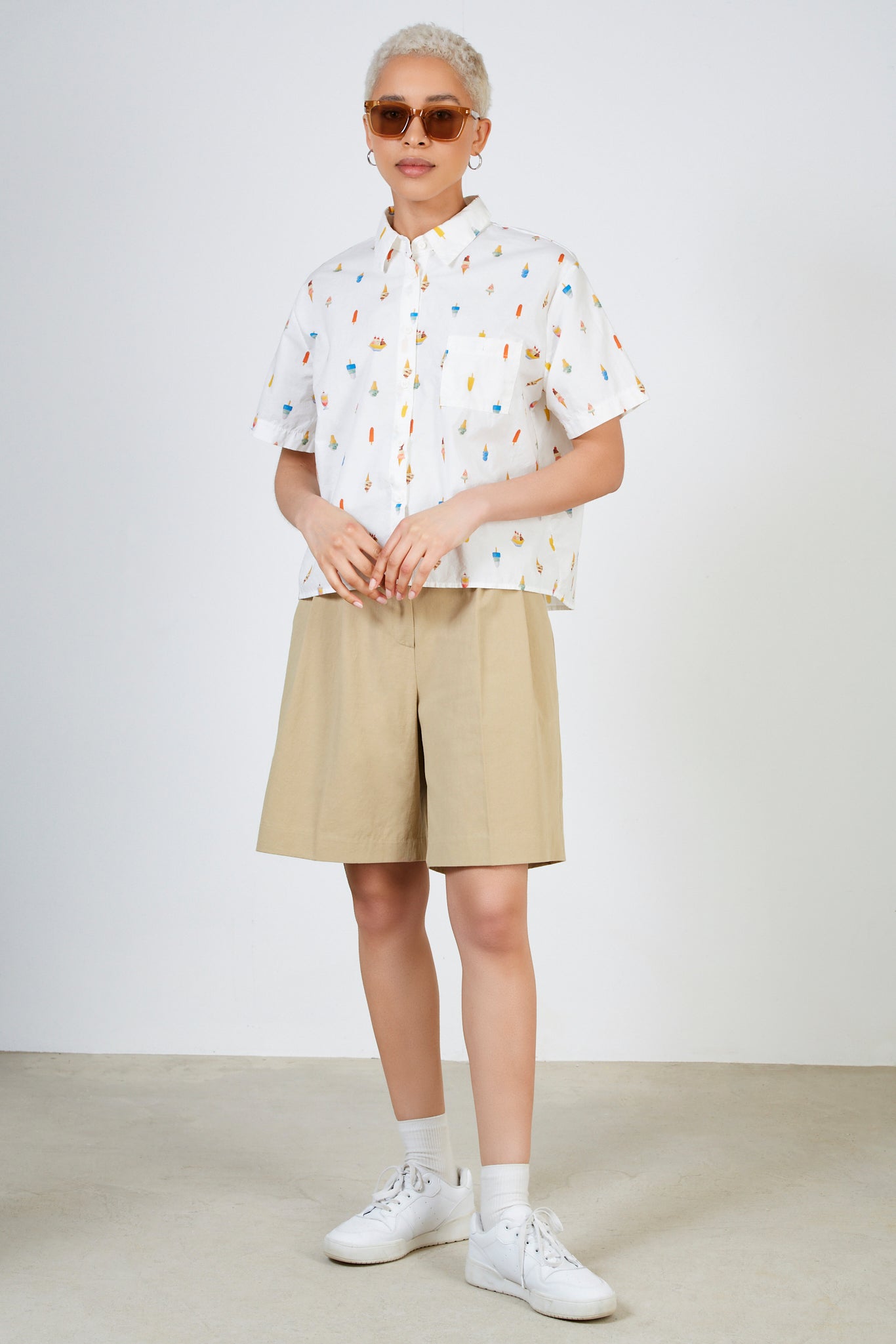 White ice cream print shirt_4