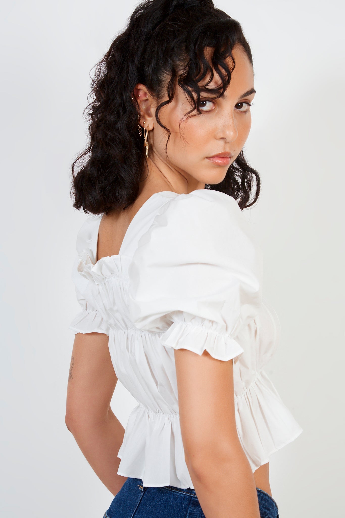 White ruched bodice short sleeve top_2