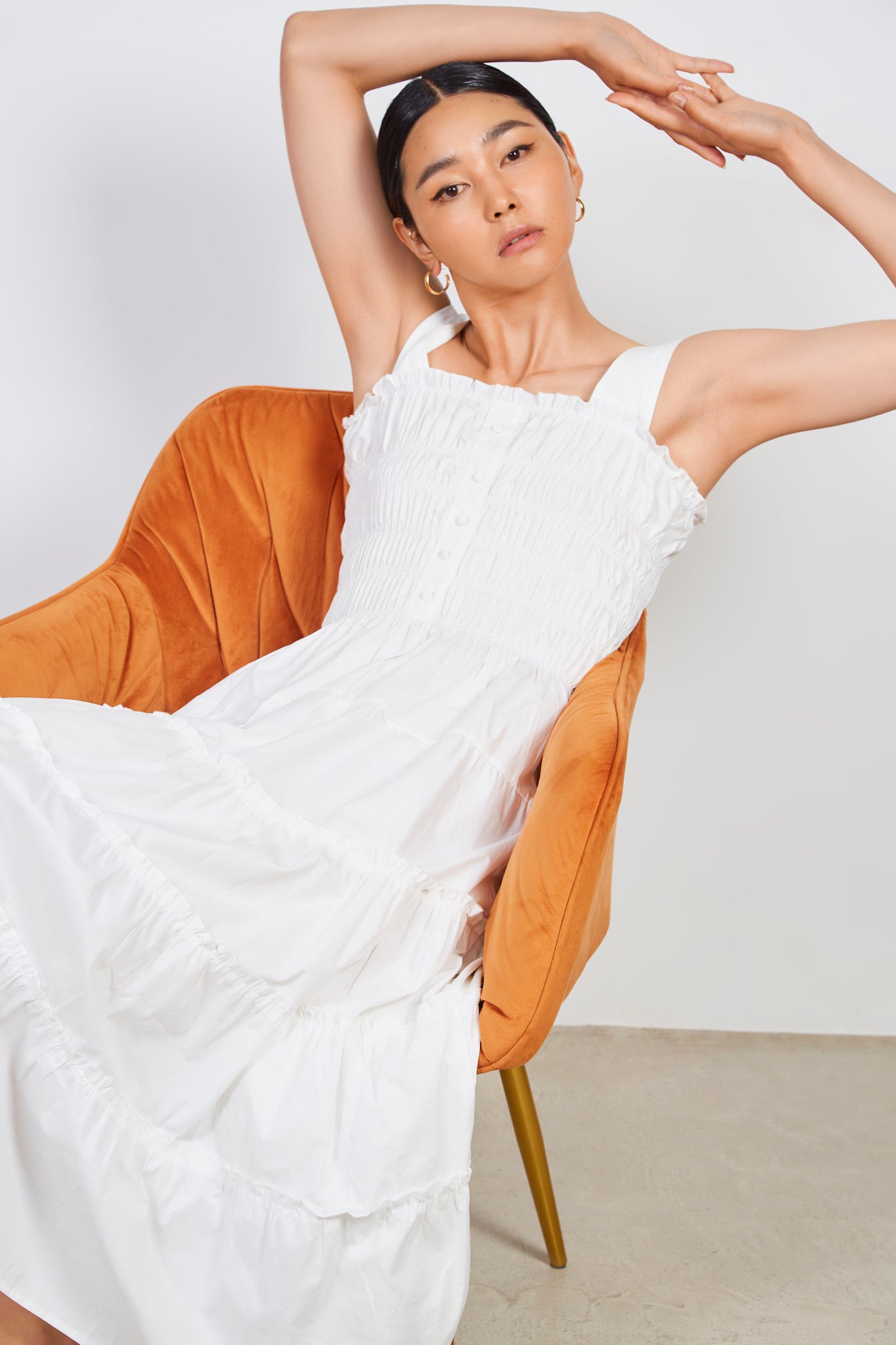 White ruched bodice tiered dress_6