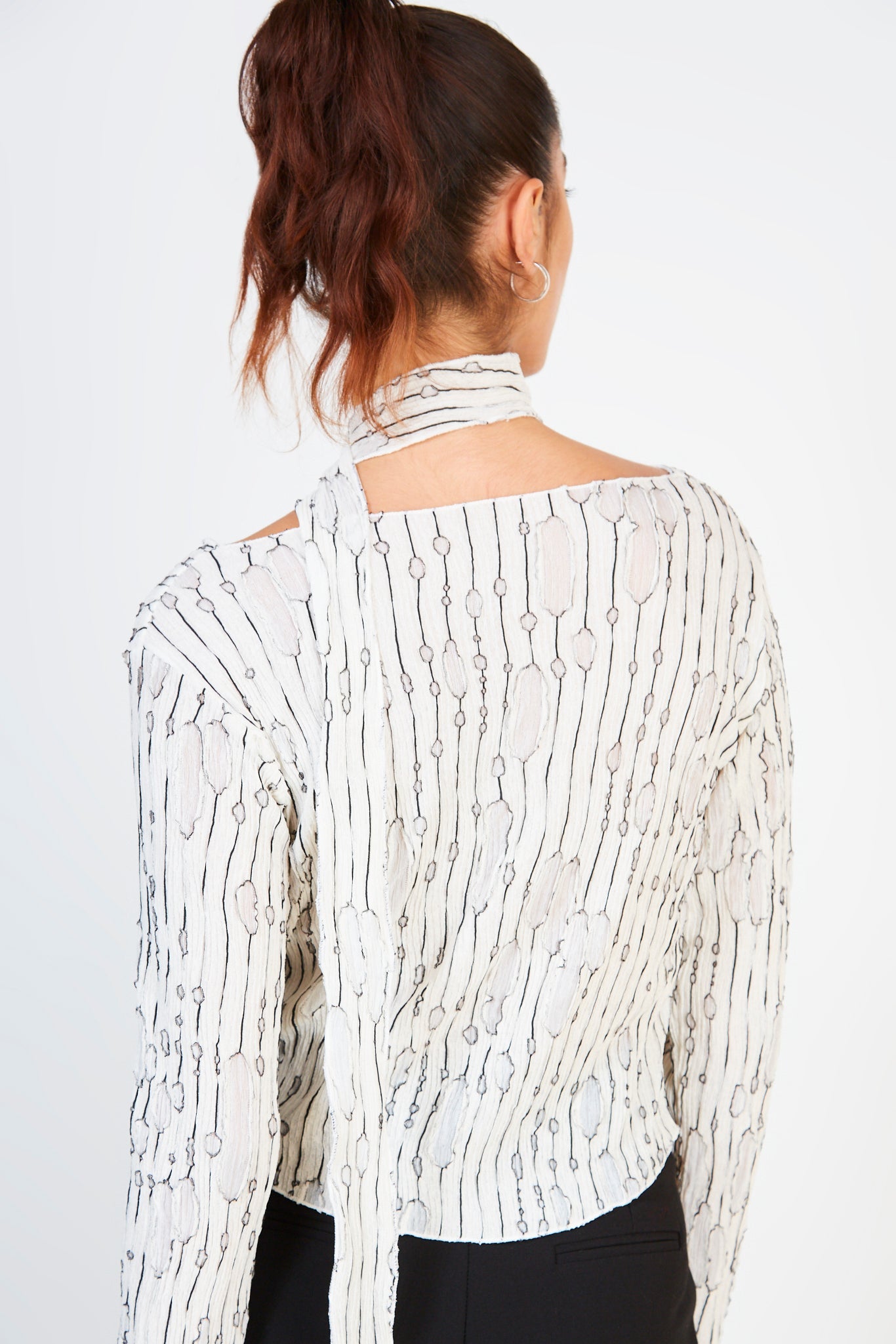 White semi sheer black weave blouse_2