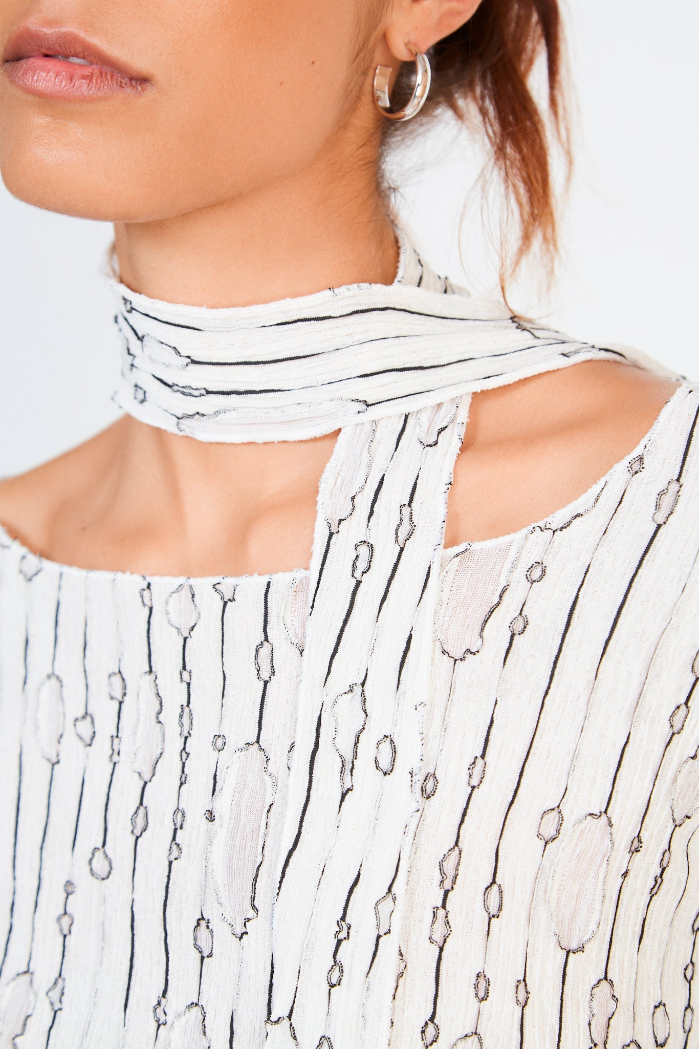 White semi sheer black weave blouse_4