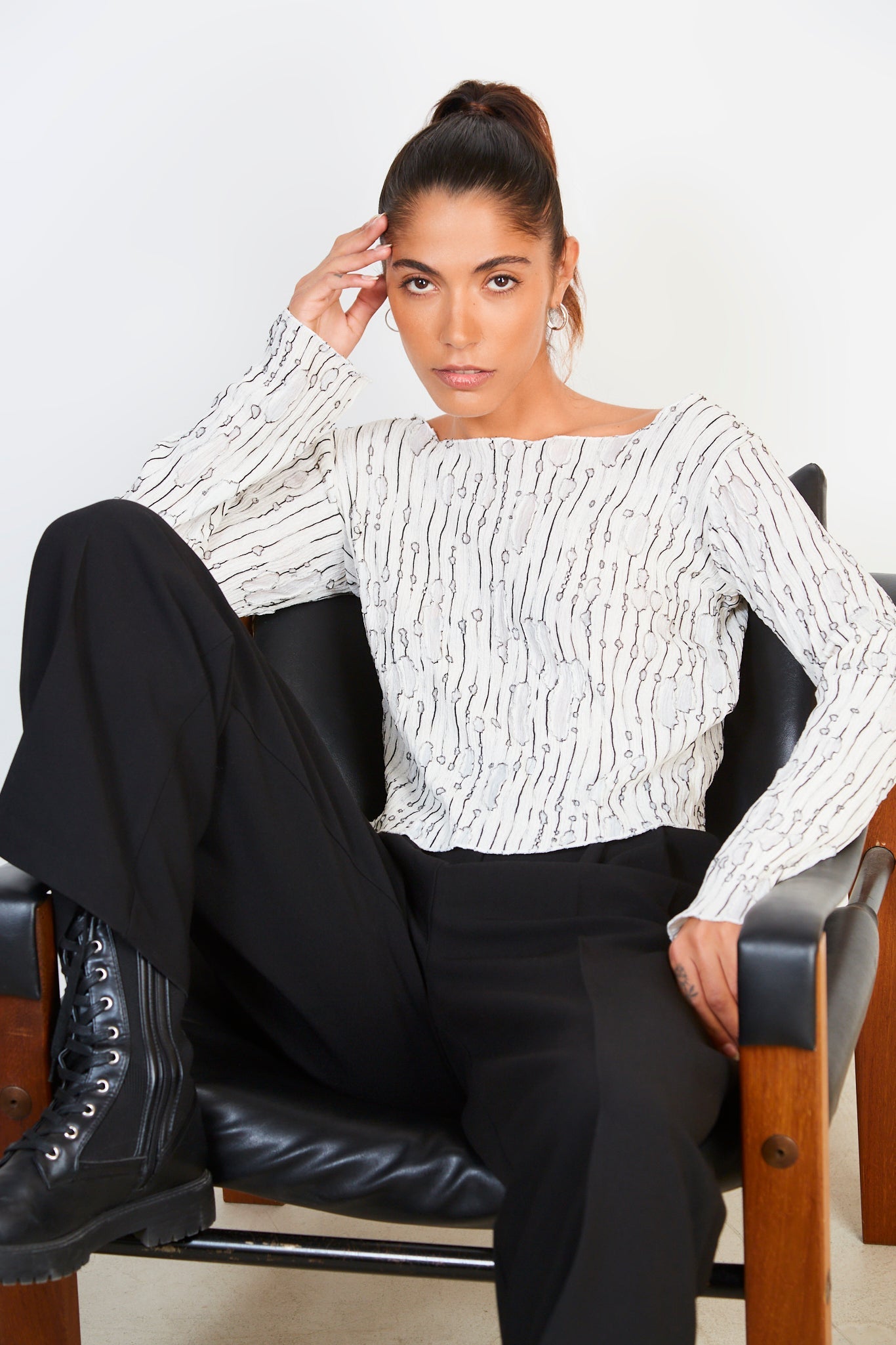 White semi sheer black weave blouse_5