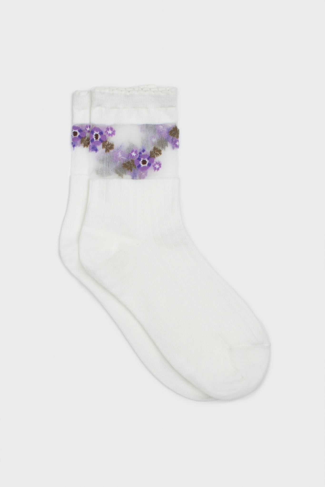 White sheer ankle purple flower socks_3