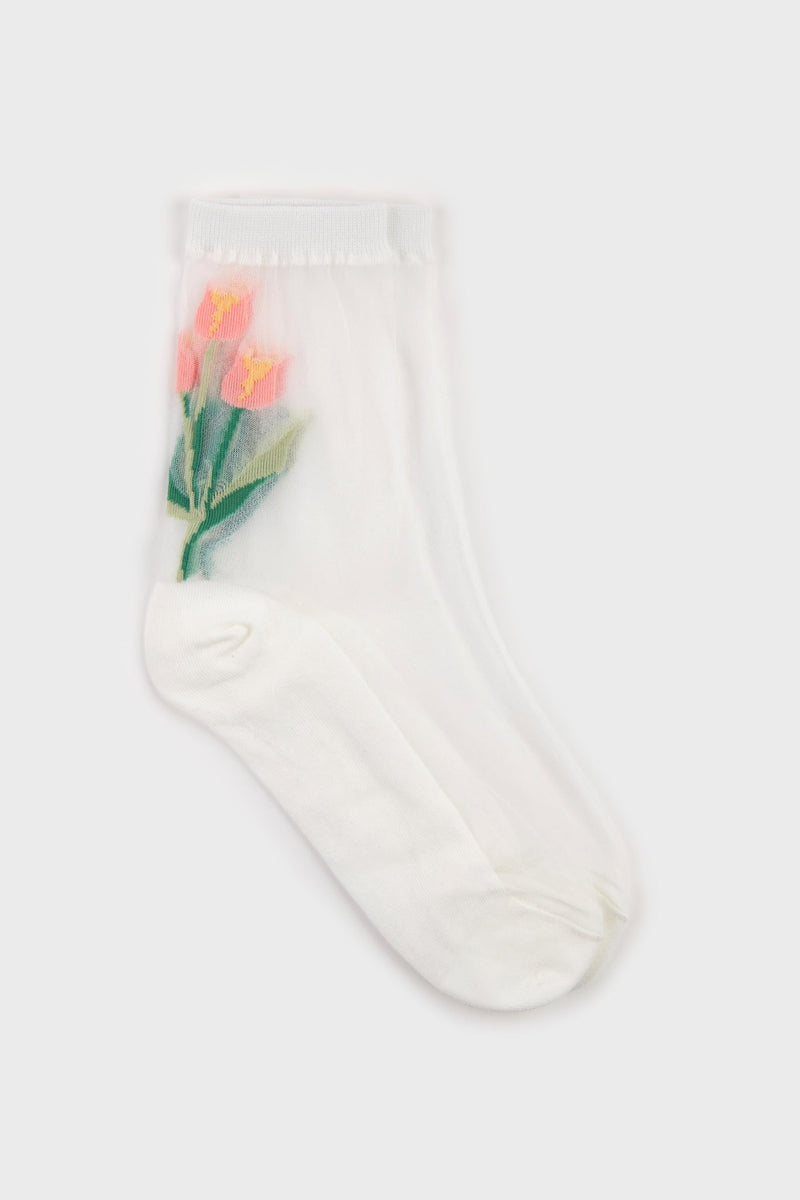 Pink large daisy sheer socks