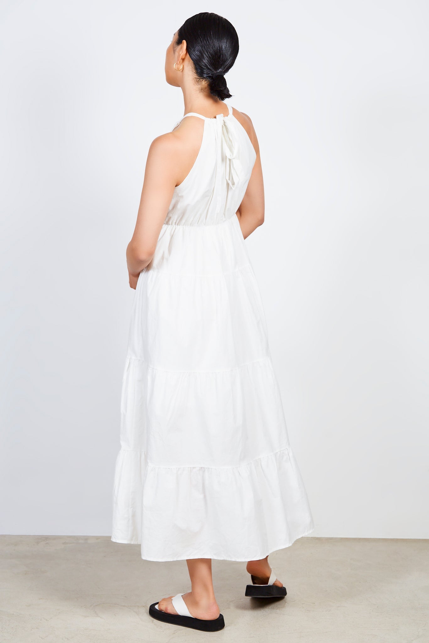 White tiered halter neck maxi dress_2