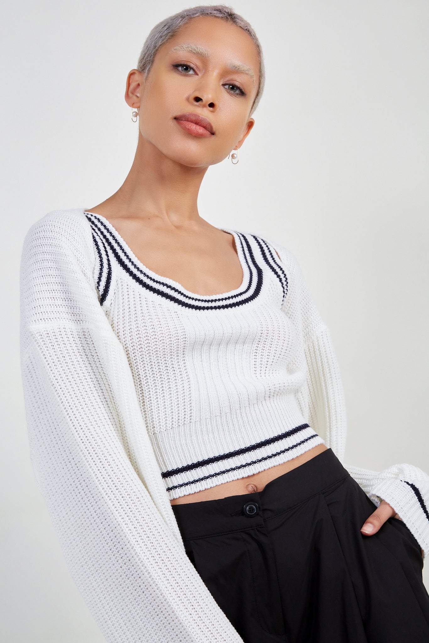 White varsity trim knit tank set_3