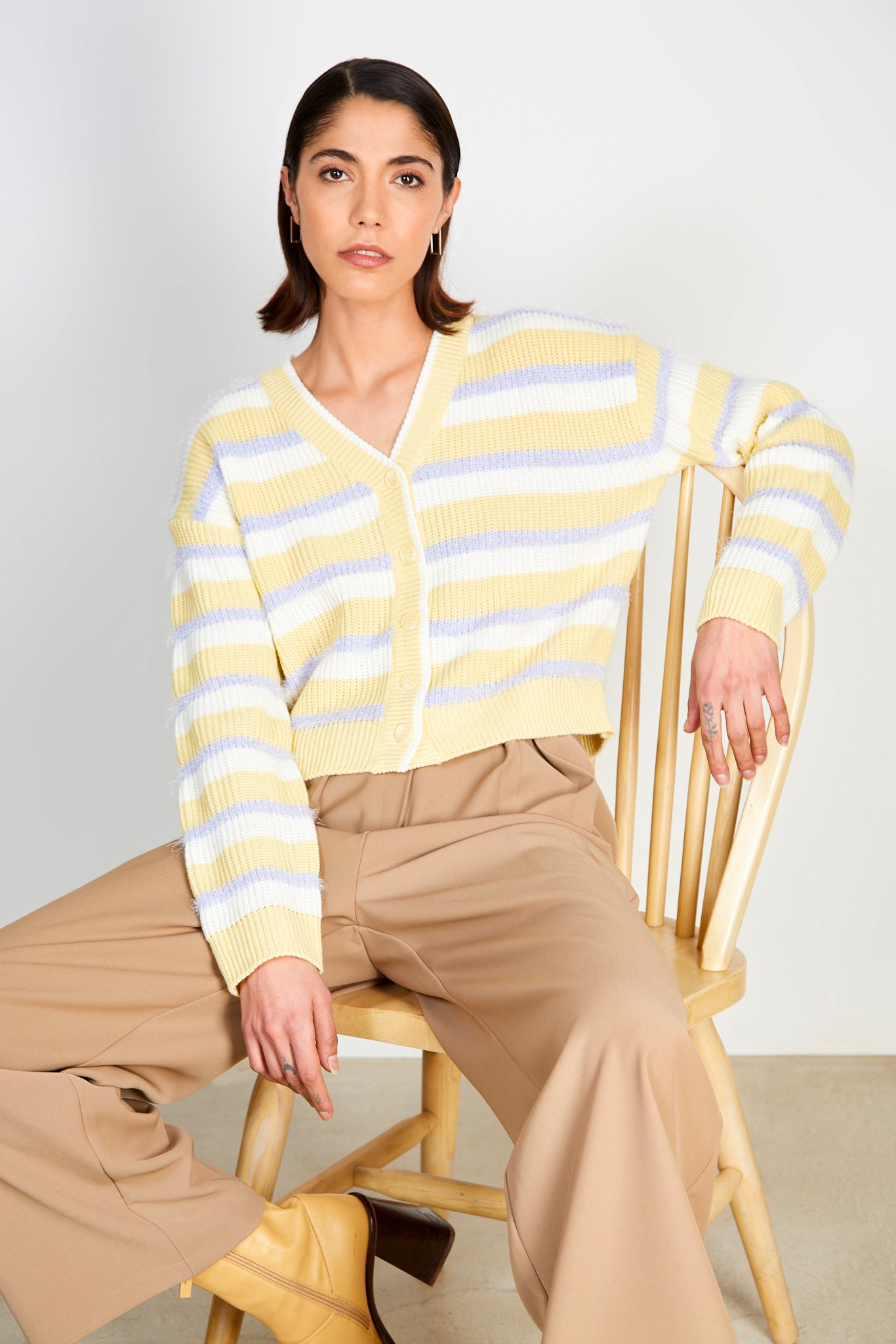 Yellow and purple fuzzy stripe cardigan_5