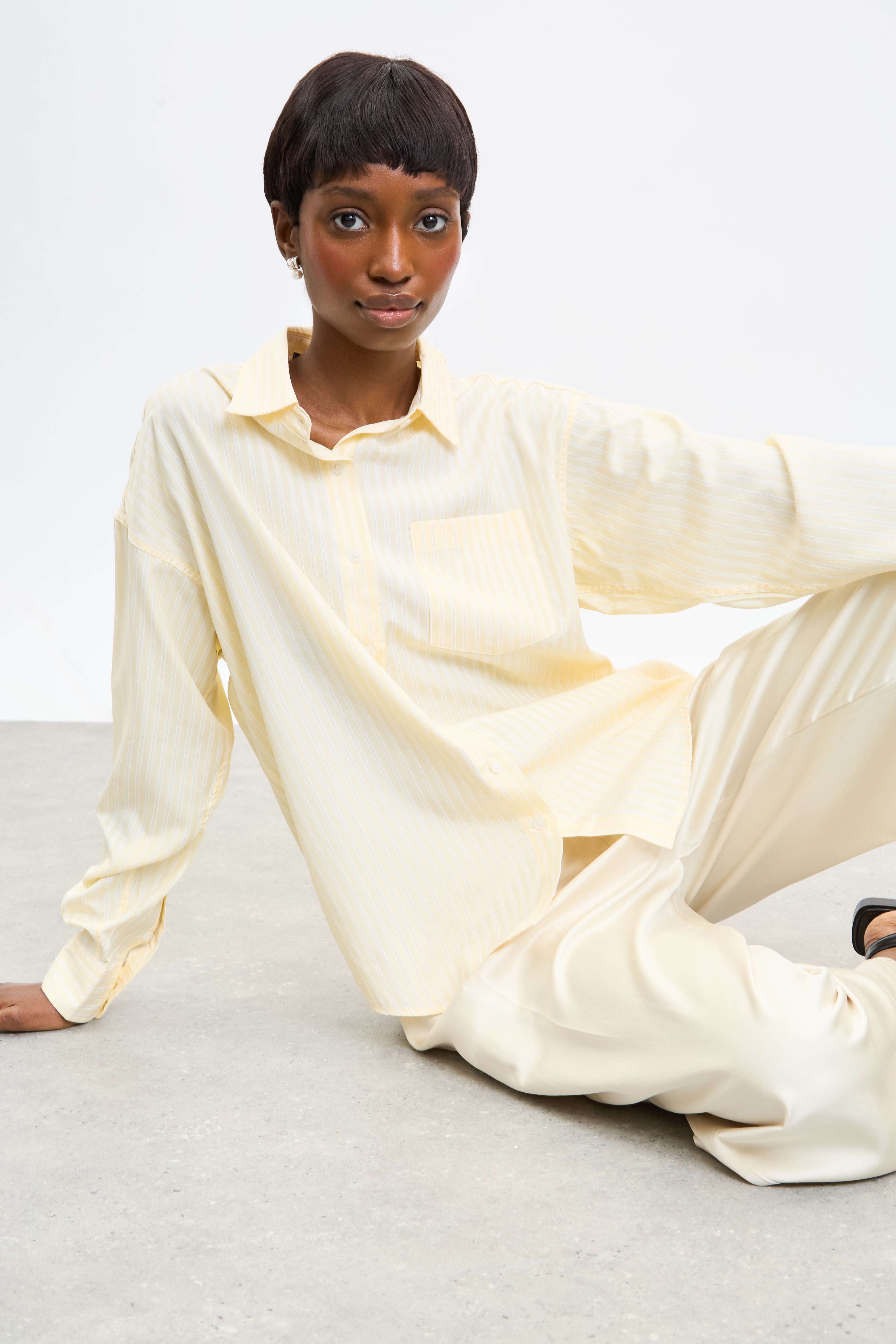 Yellow and white double striped shirt_5