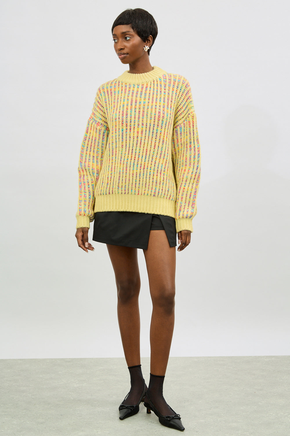 Yellow rainbow ribbed mock neck jumper_4