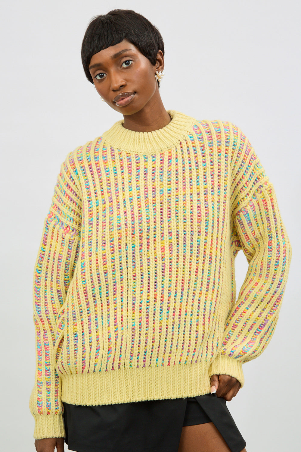 Yellow rainbow ribbed mock neck jumper_1