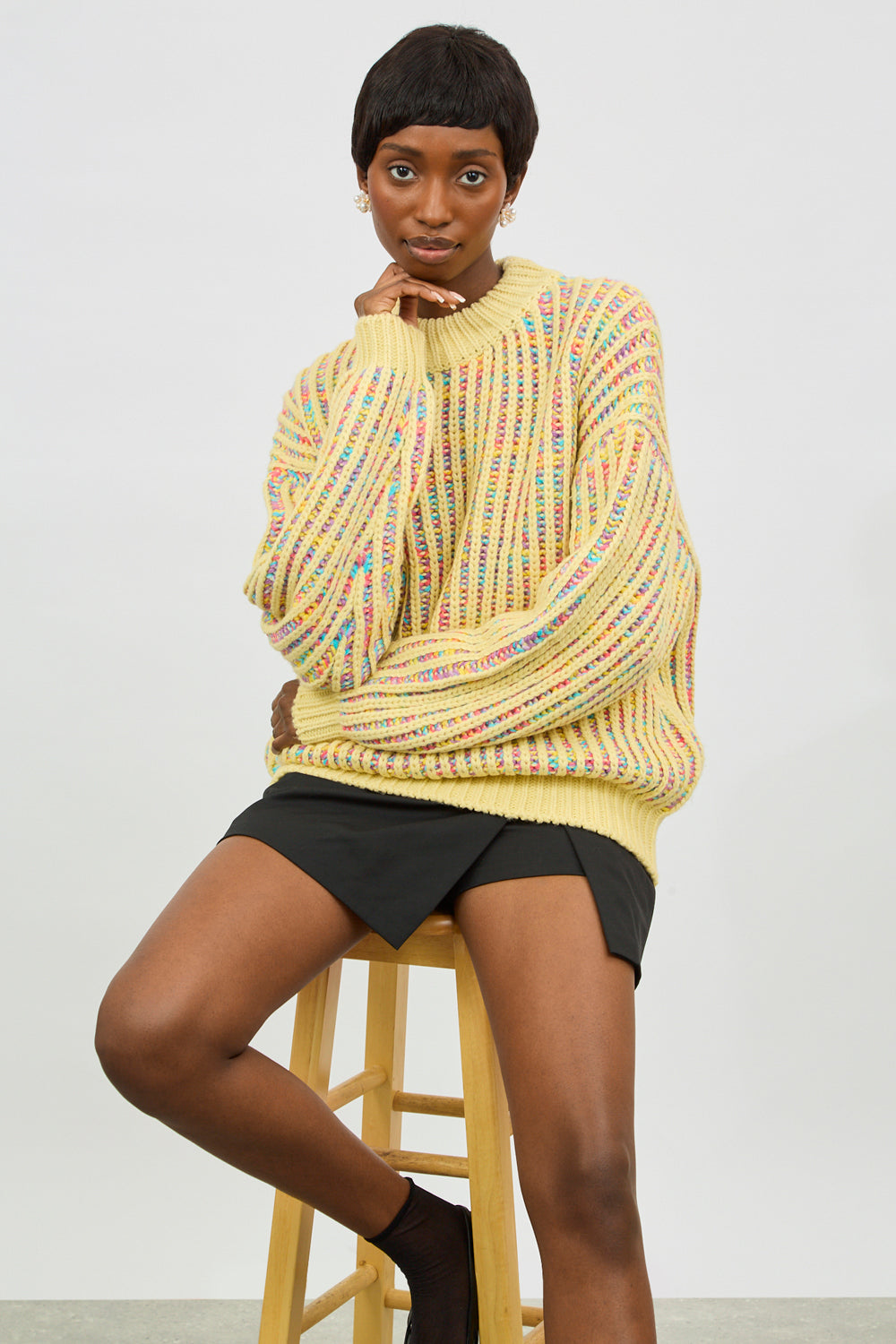 Yellow rainbow ribbed mock neck jumper_5