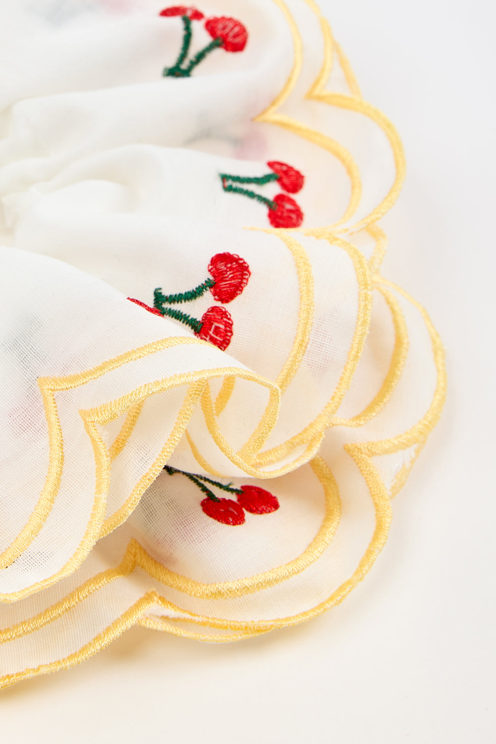 Yellow scalloped edge embroidered cherry scrunchie_2
