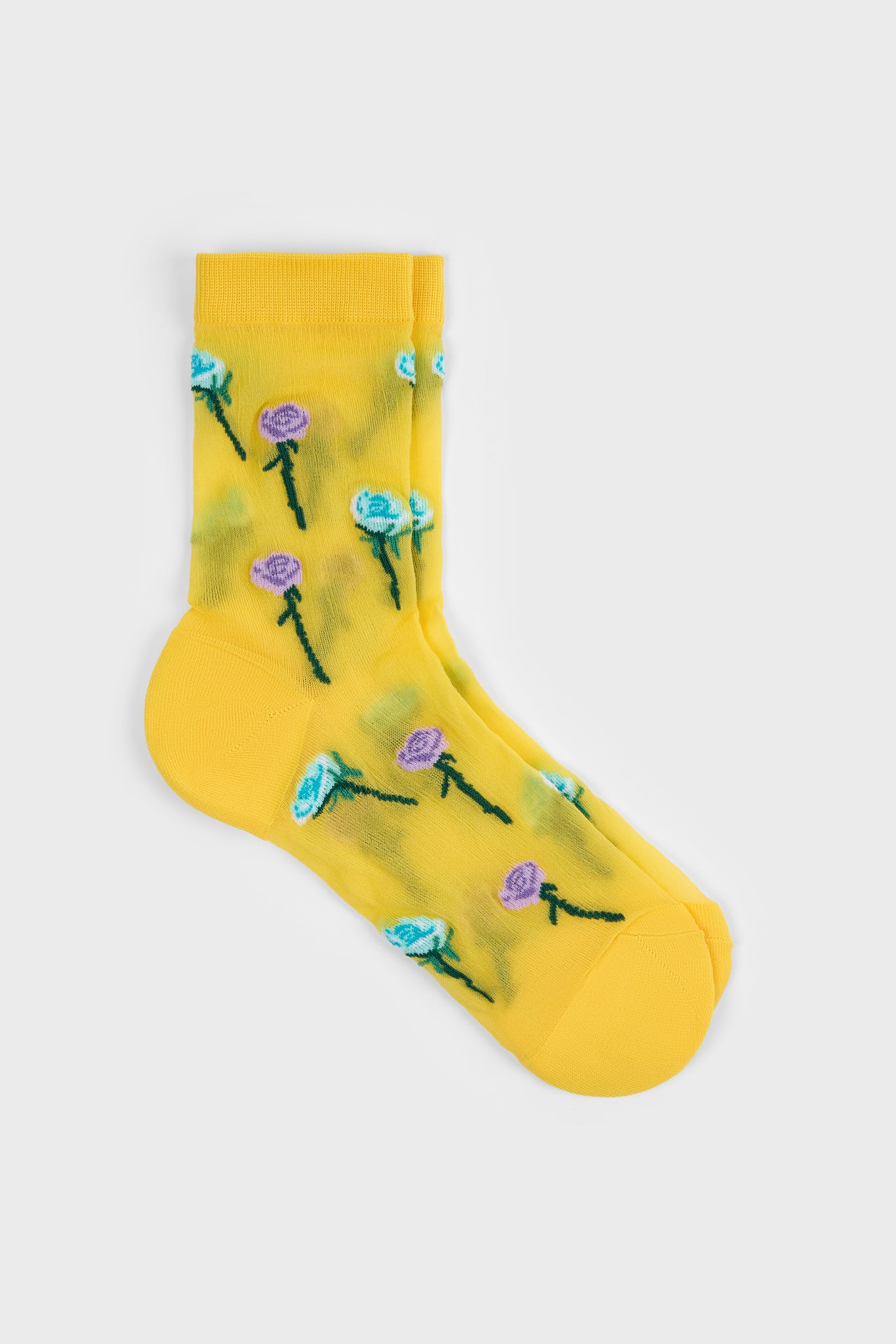 Yellow stemmed roses sheer socks_1