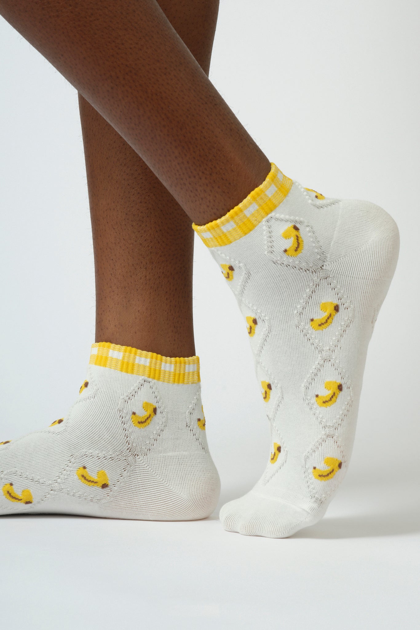 Yellow gingham banana socks_2