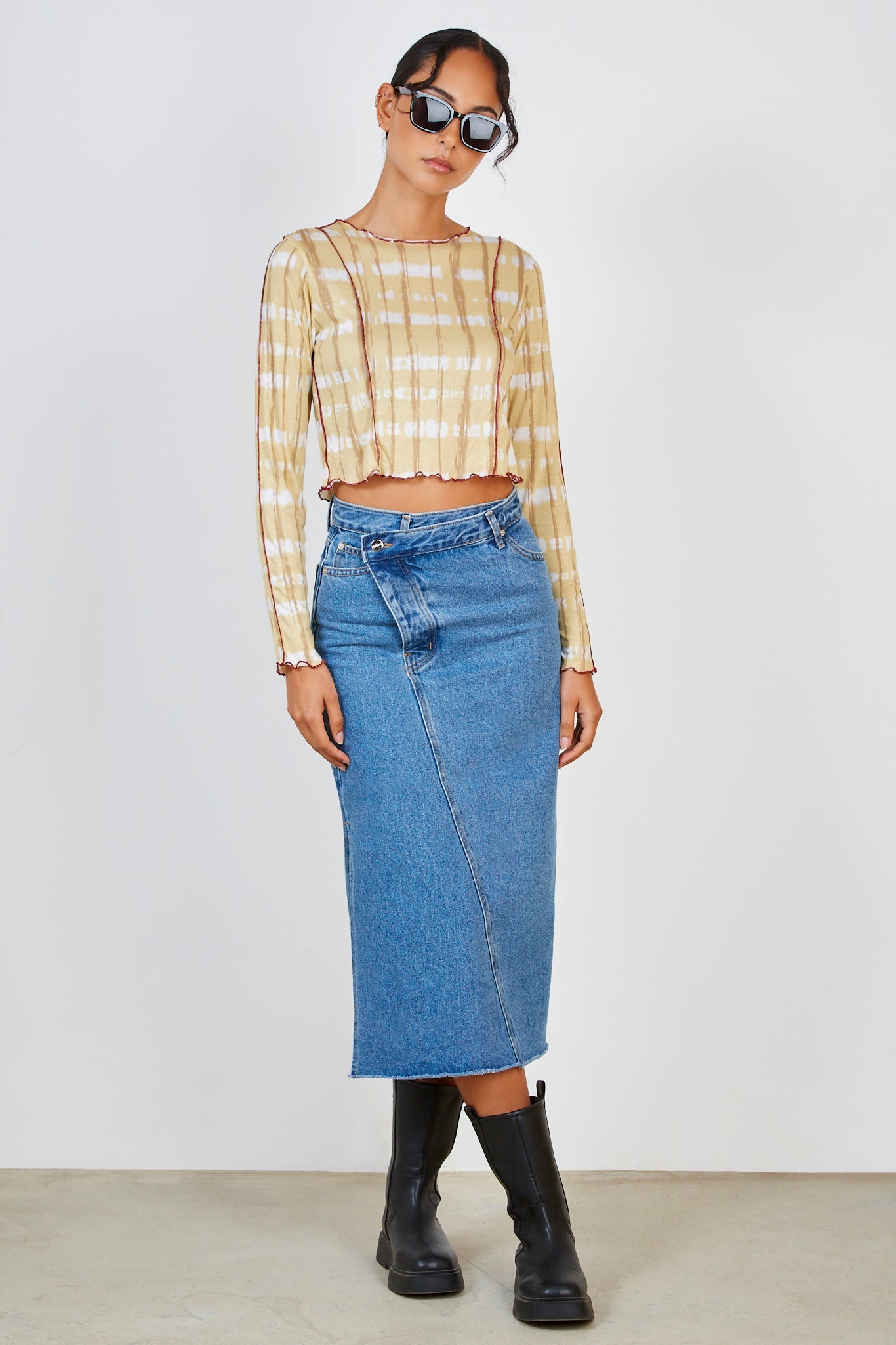 Yellow tie dye long sleeved top_3