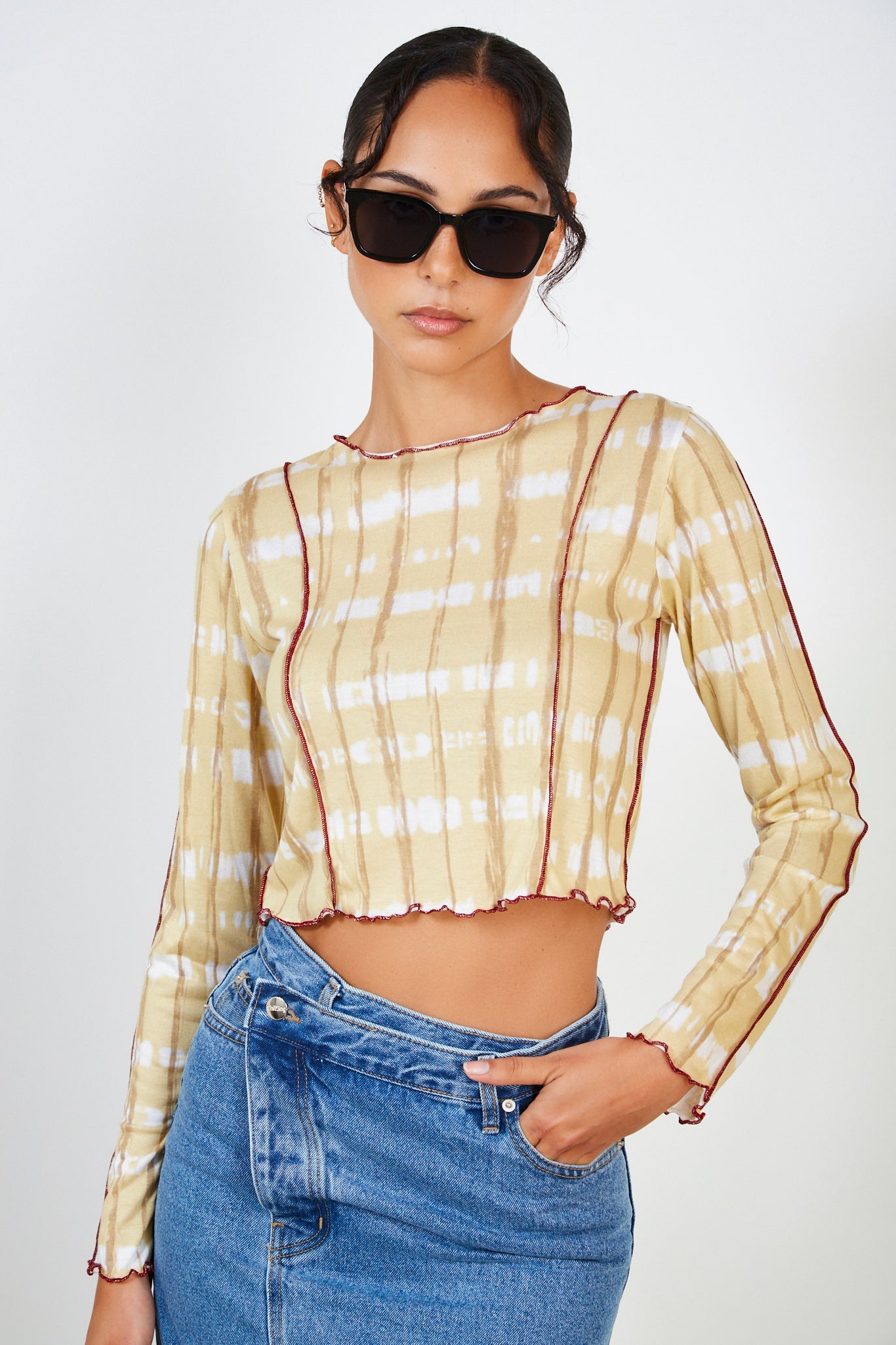 Yellow tie dye long sleeved top_1