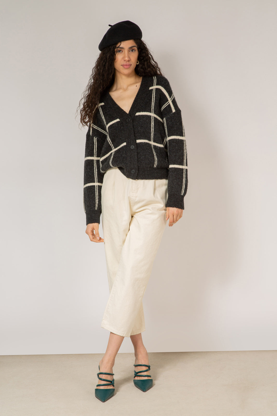 Charcoal and white giant box check cardigan_2