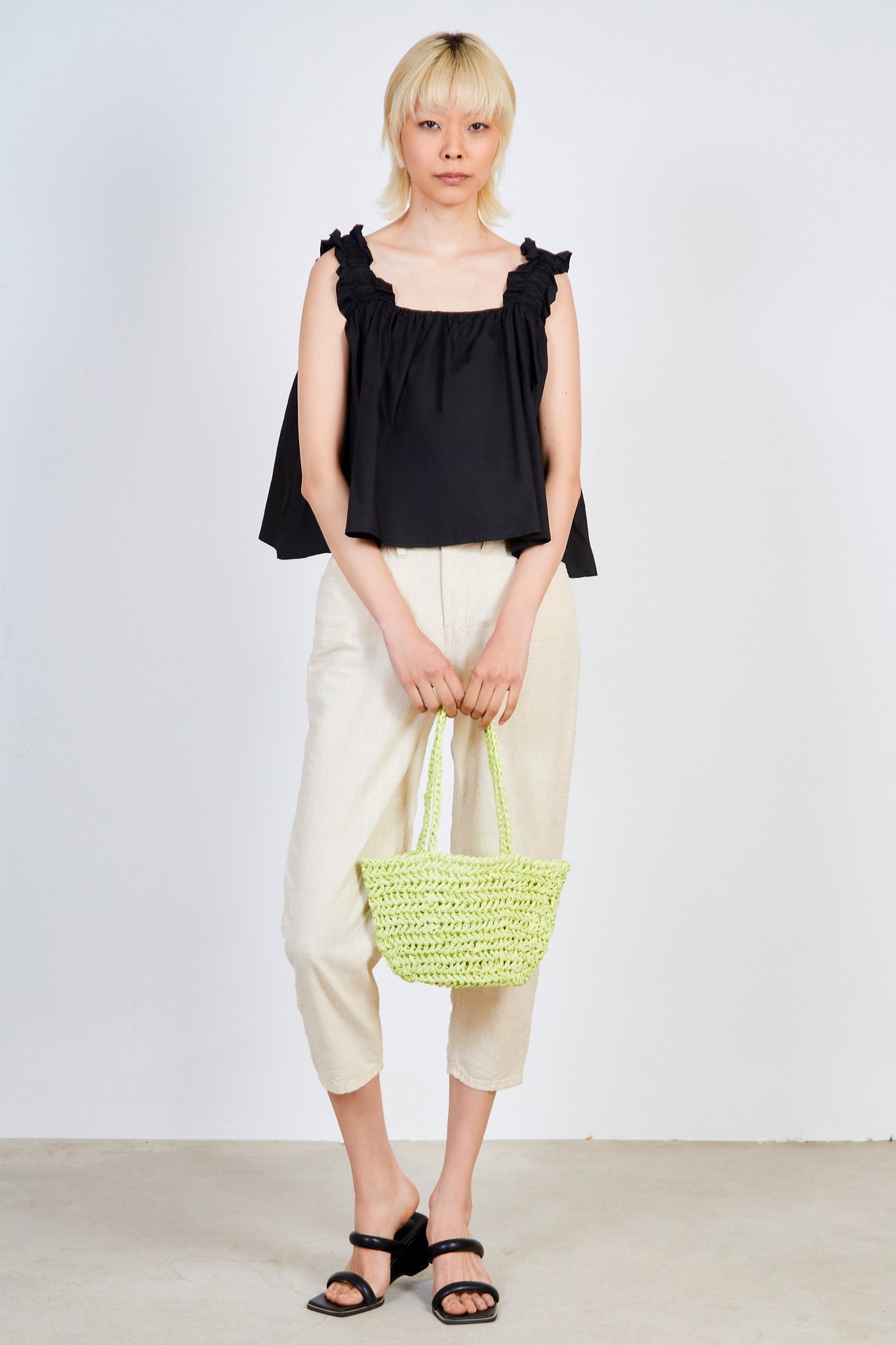 Black ruched thick strap tank_3