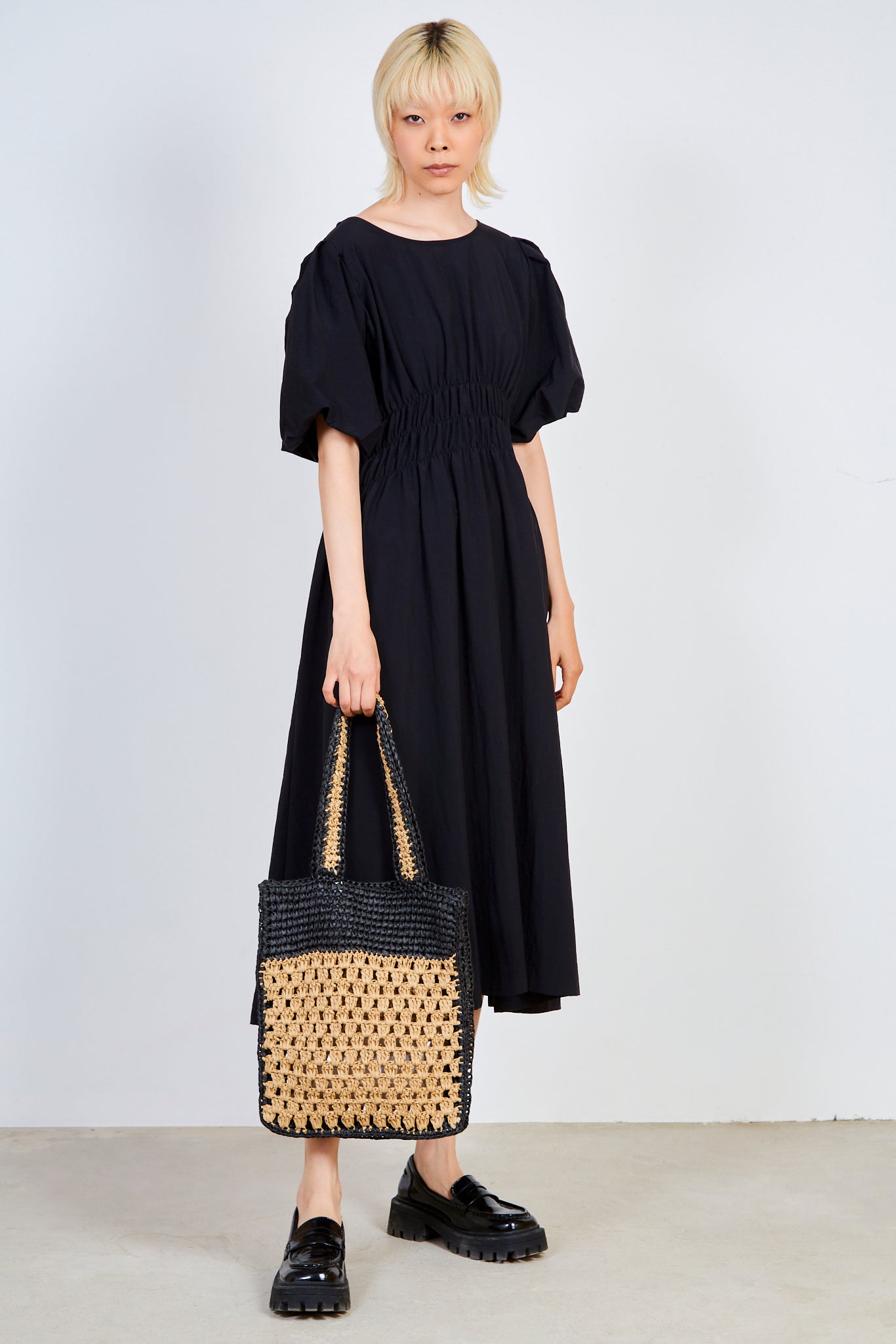 Black smocked waist dress_1