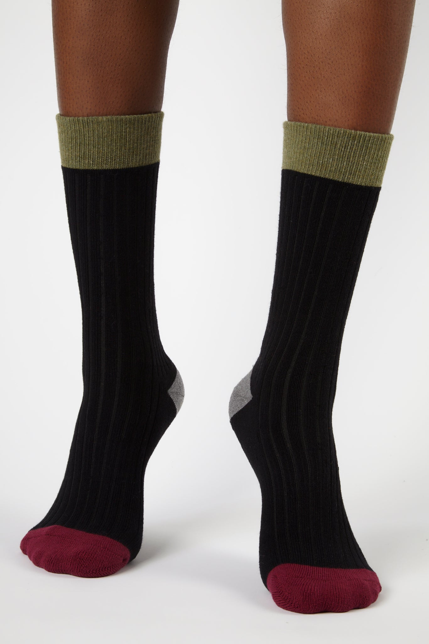 Black tricolour ribbed socks_4