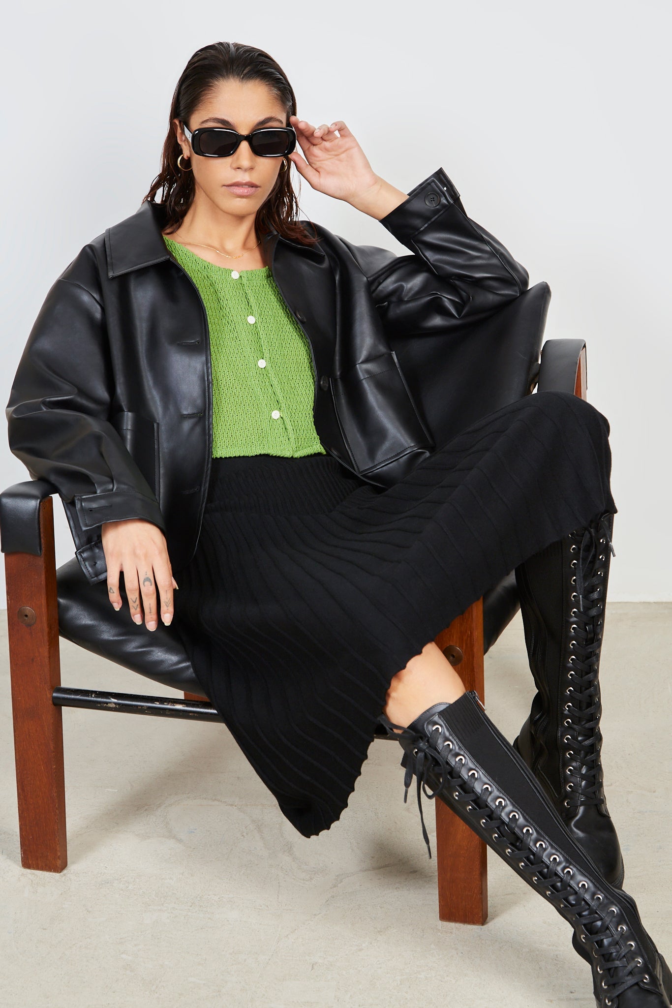 Black vegan leather button up jacket_4