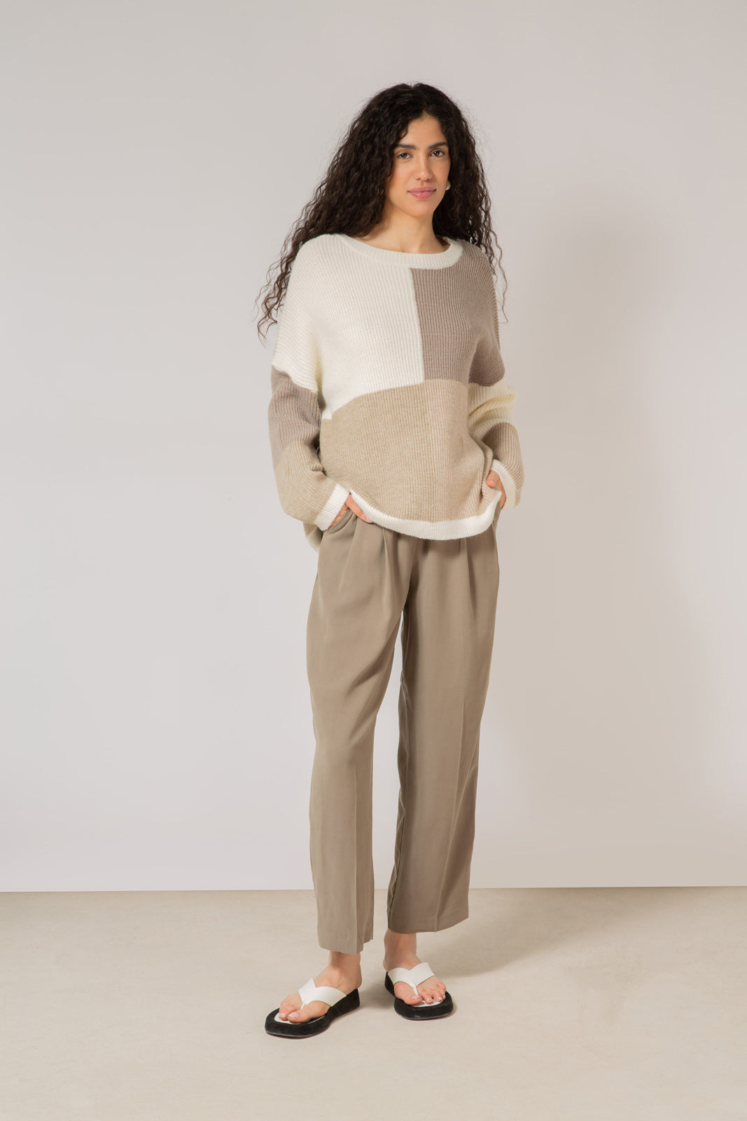 Brown and beige block check top_2