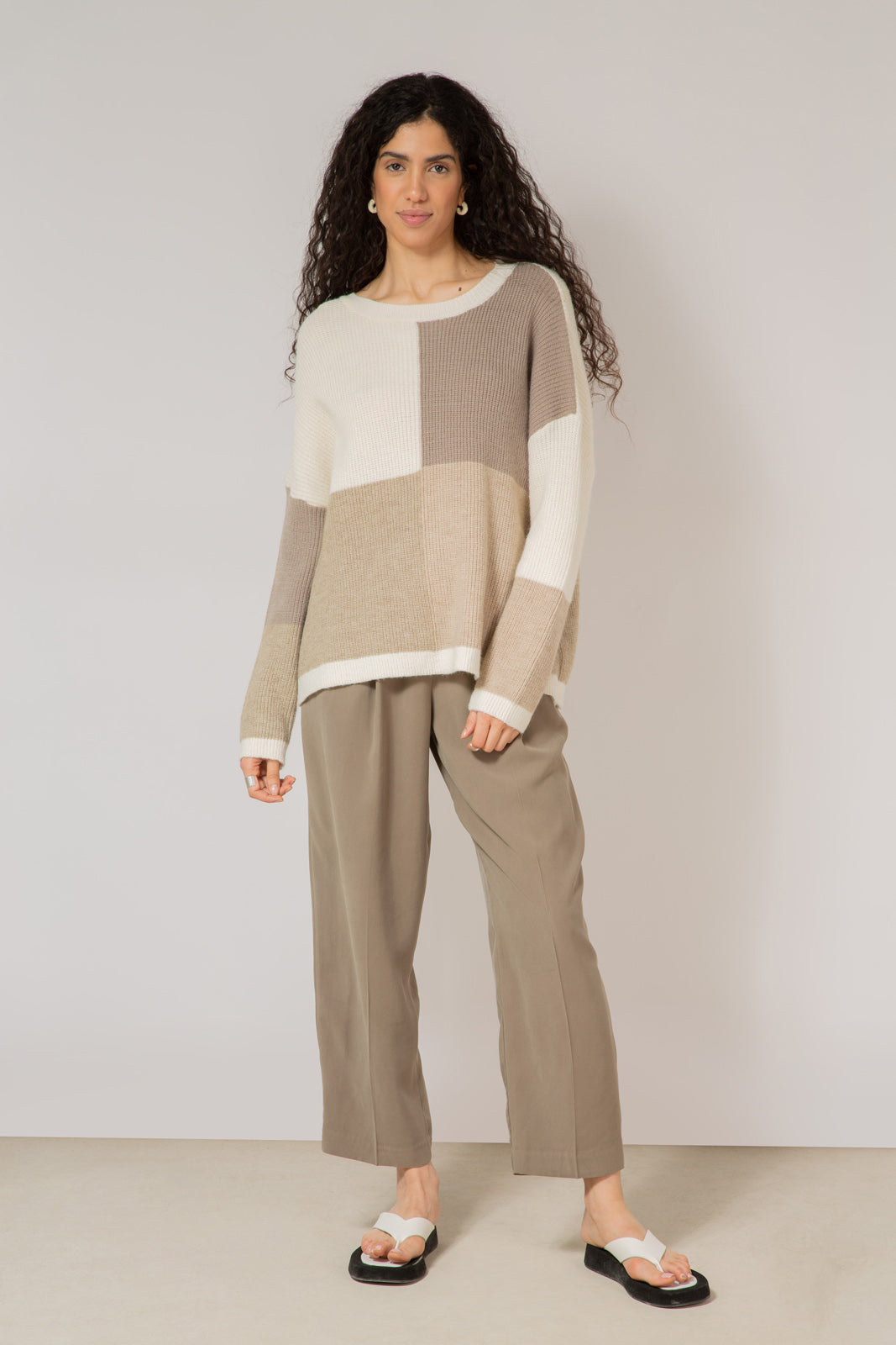 Brown and beige block check top_7