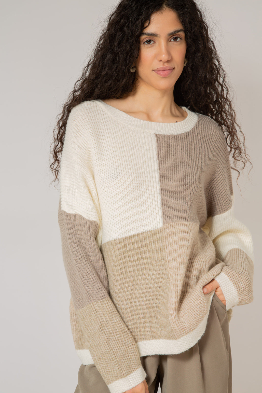 Brown and beige block check top_1